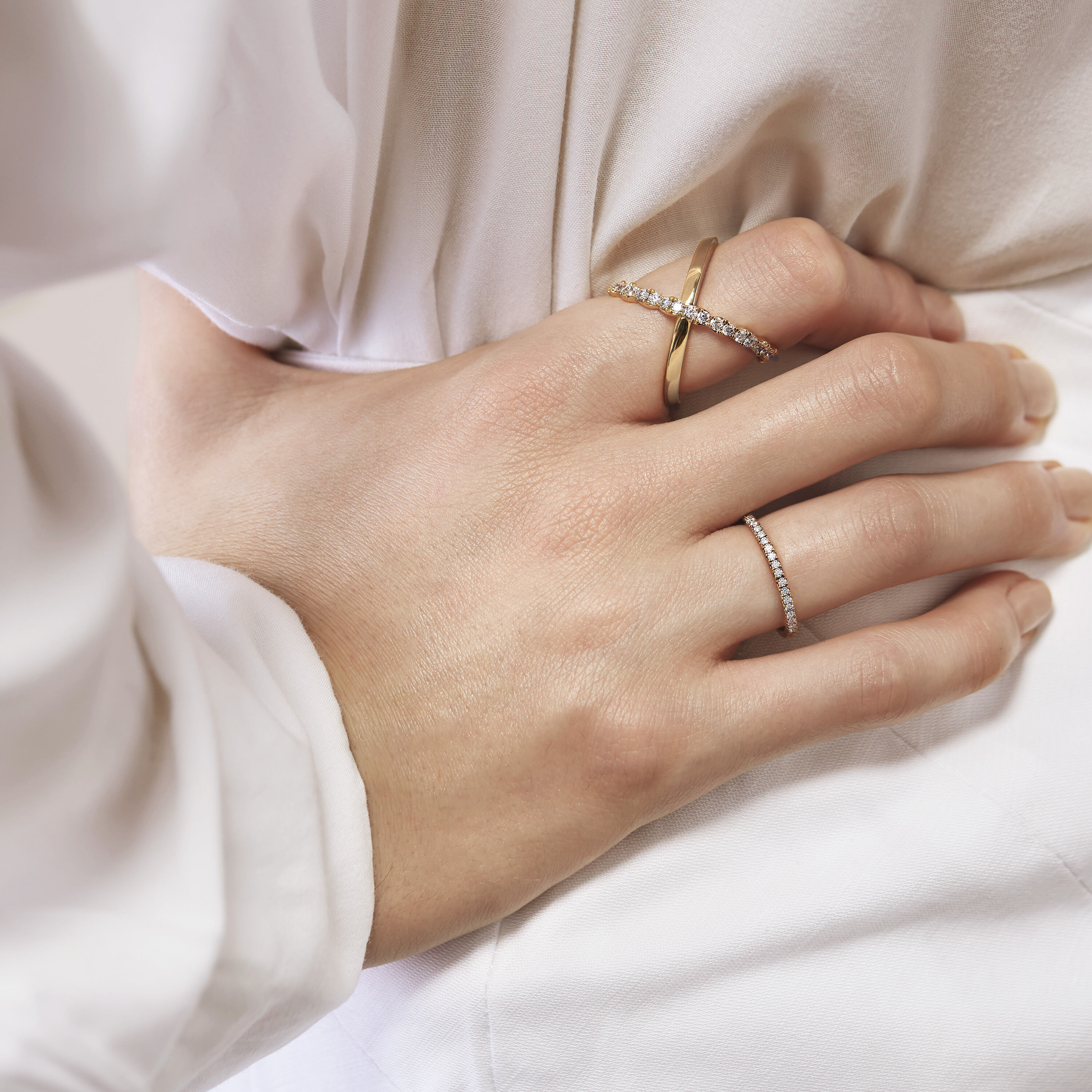 Lorelei Criss Cross 鑽石戒指, 18K 玫瑰金, large