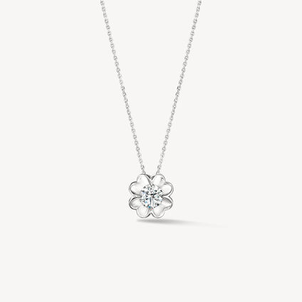Whimsical Clover Single Diamond Pendant Necklace, 18K White Gold Whimsical Clover Single Diamond Pendant Necklace, 18K White Gold, large