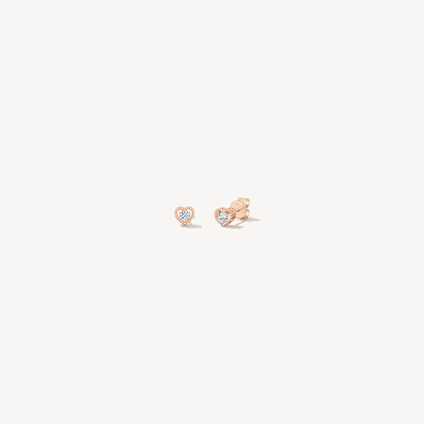 Petite Beaded Heart Stud Earrings, 18K Rose Gold, large