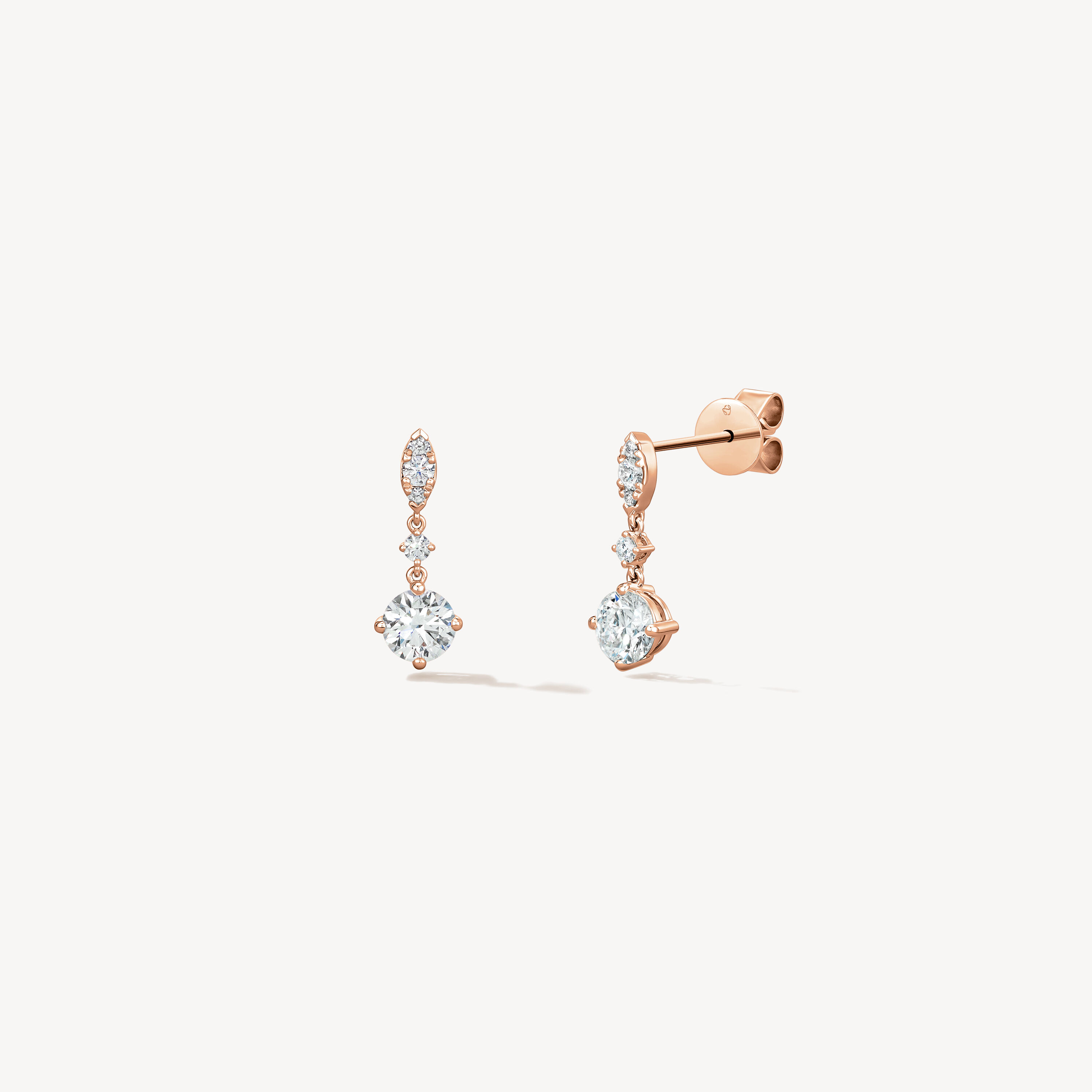 Aerial Petite Drop 鑽石耳環, 18K 玫瑰金, large