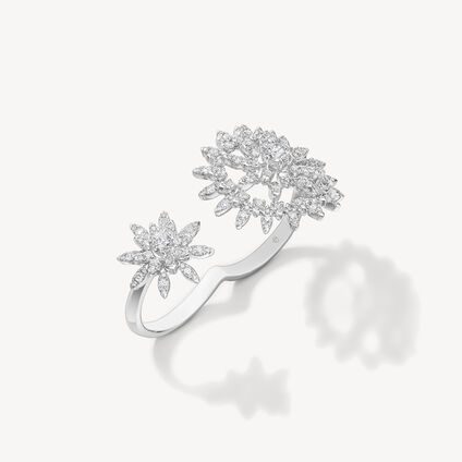 Aerial Sunburst Double Finger 鑽石戒指, 18K 白金, large