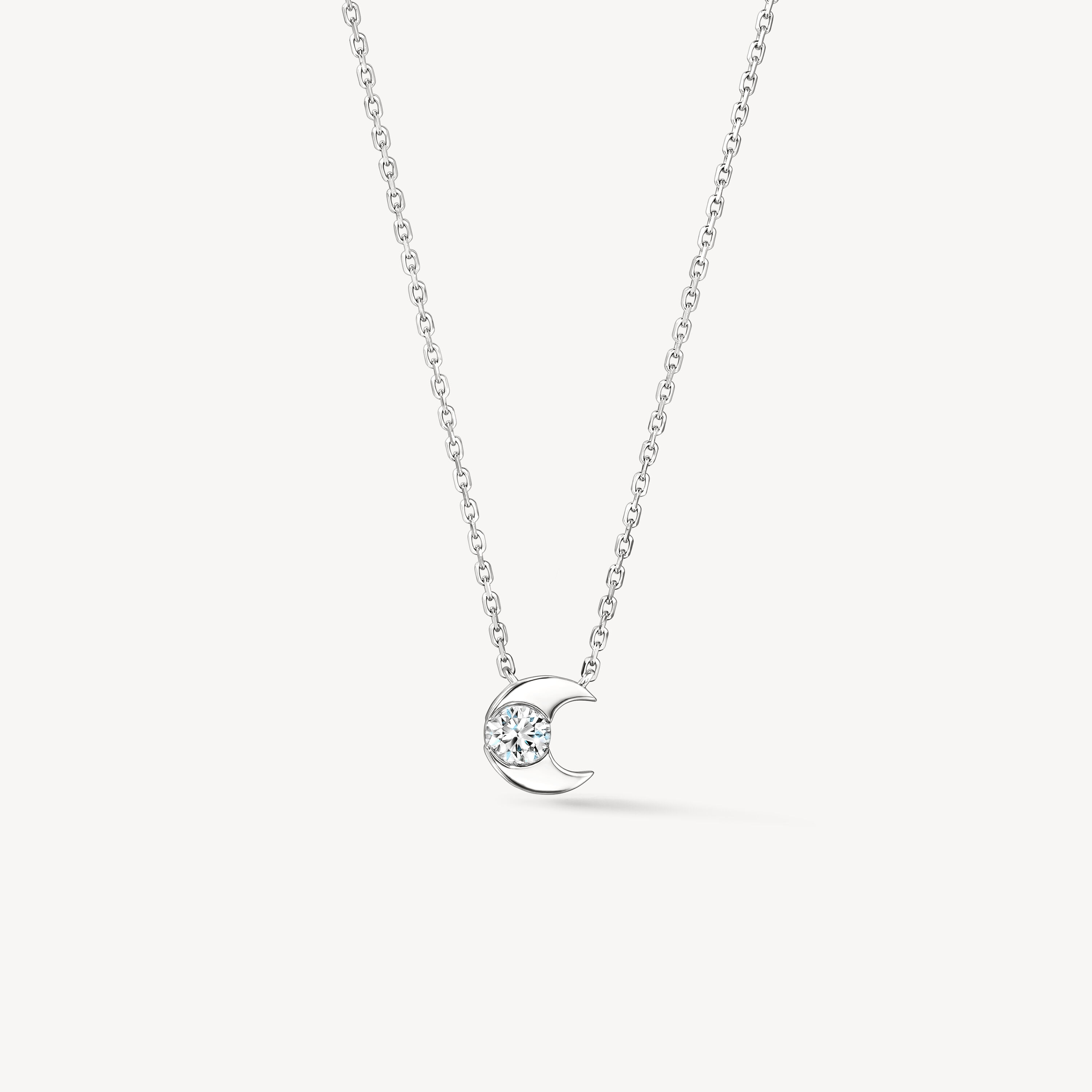 Charmed Half Moon Pendant Necklace, 18K White Gold, large