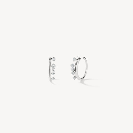 Barre Floating Diamond Small Hoops, 18K White Gold Barre Floating Diamond Small Hoops, 18K White Gold, large