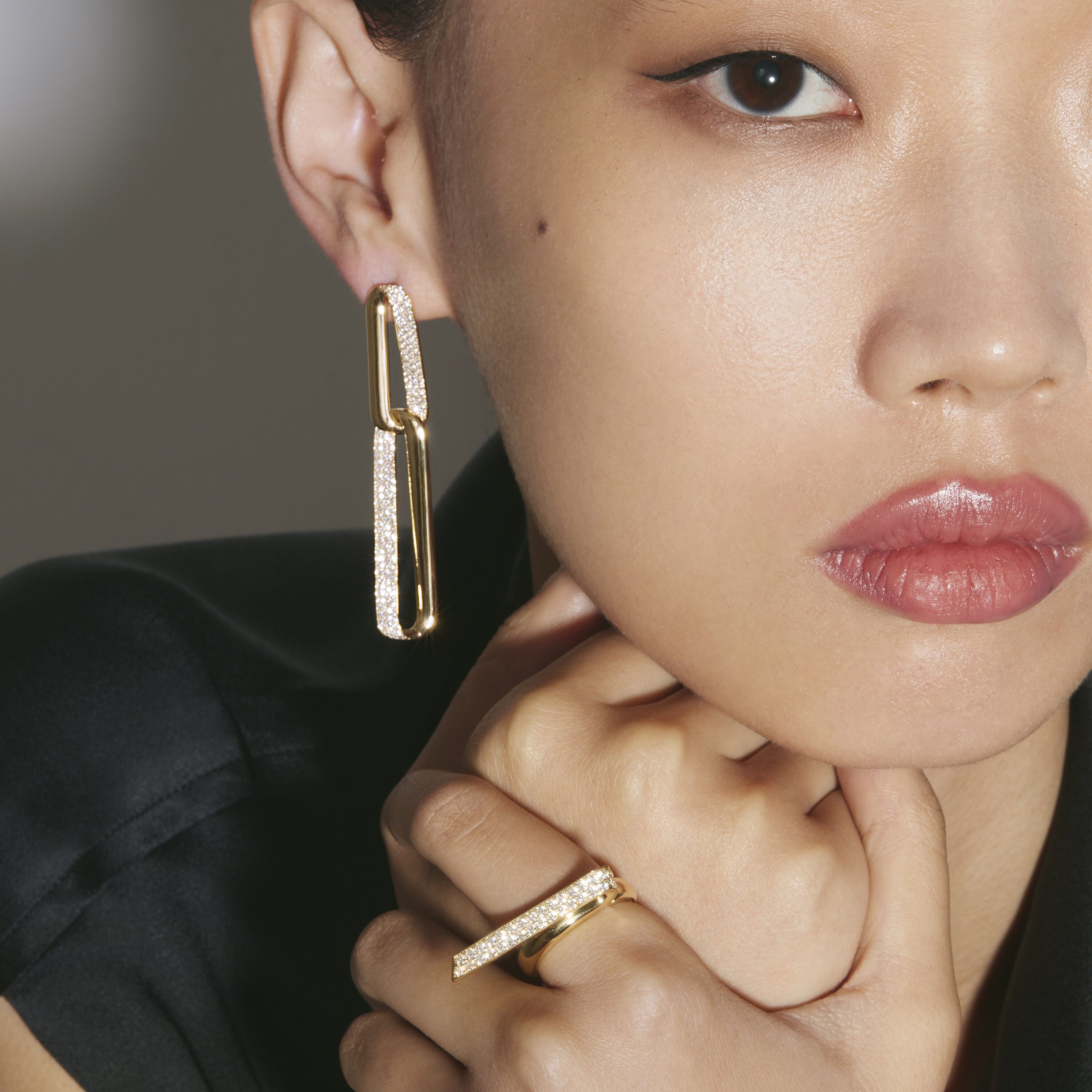 INSIDE/OUT Link 鑽石耳環（大）, 18K 黄金, large