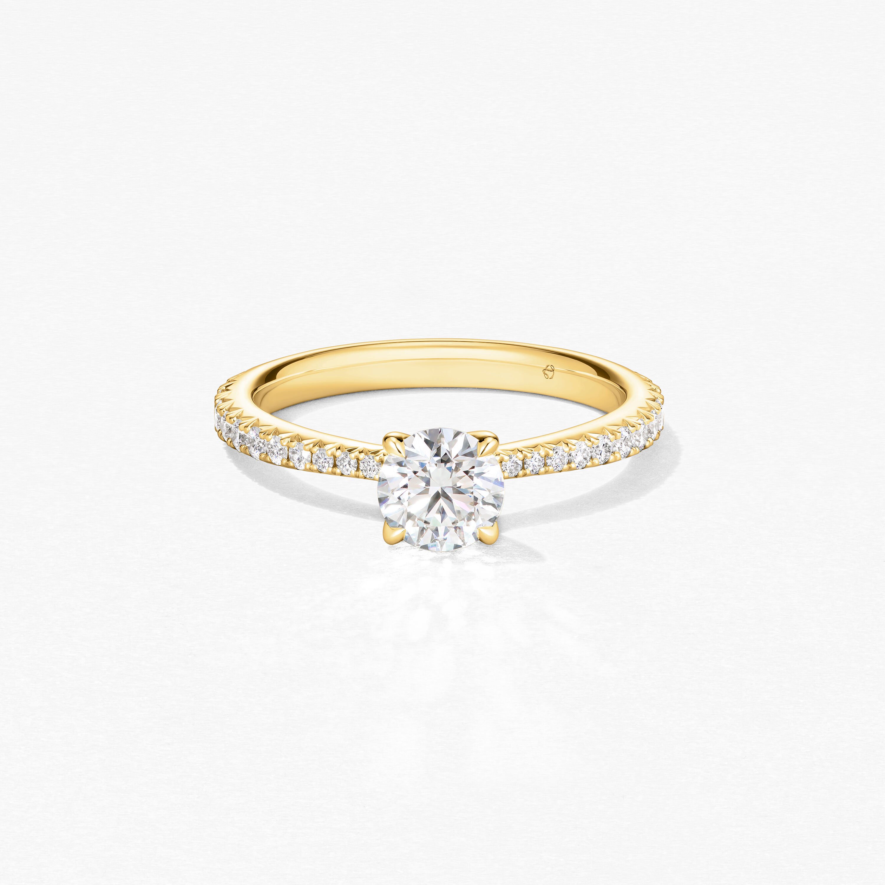 Vela Solitaire Ring with Diamond Band, 18K Yellow Gold, large