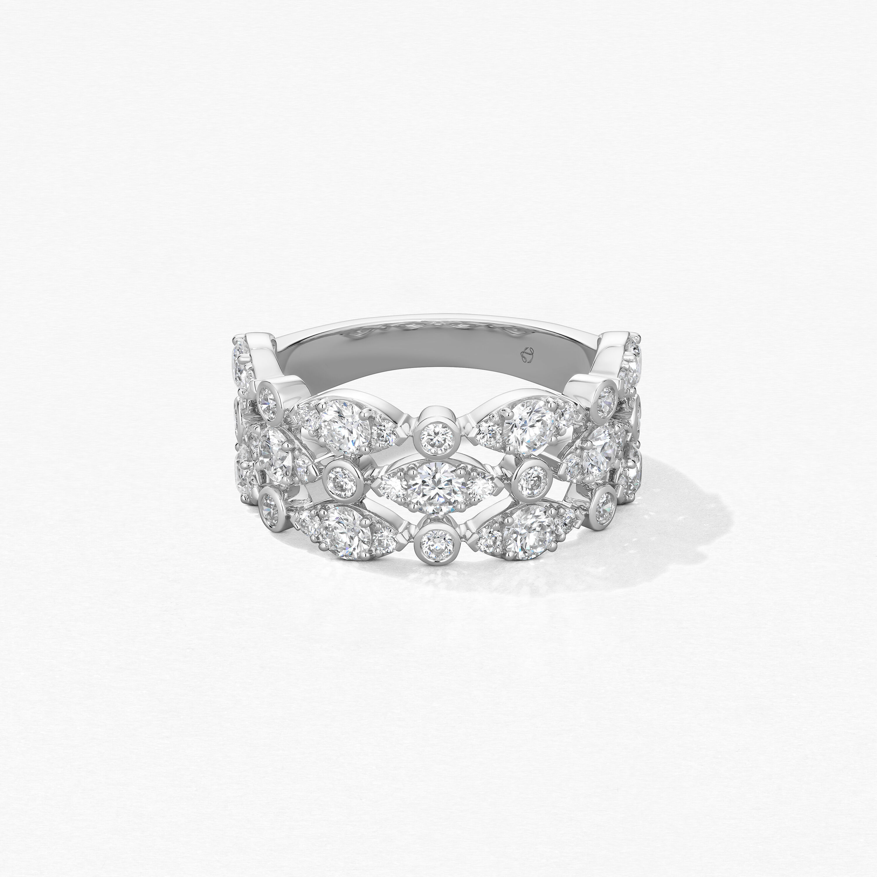 HOF Regal Bezel Triple Ring, 18K White Gold, large