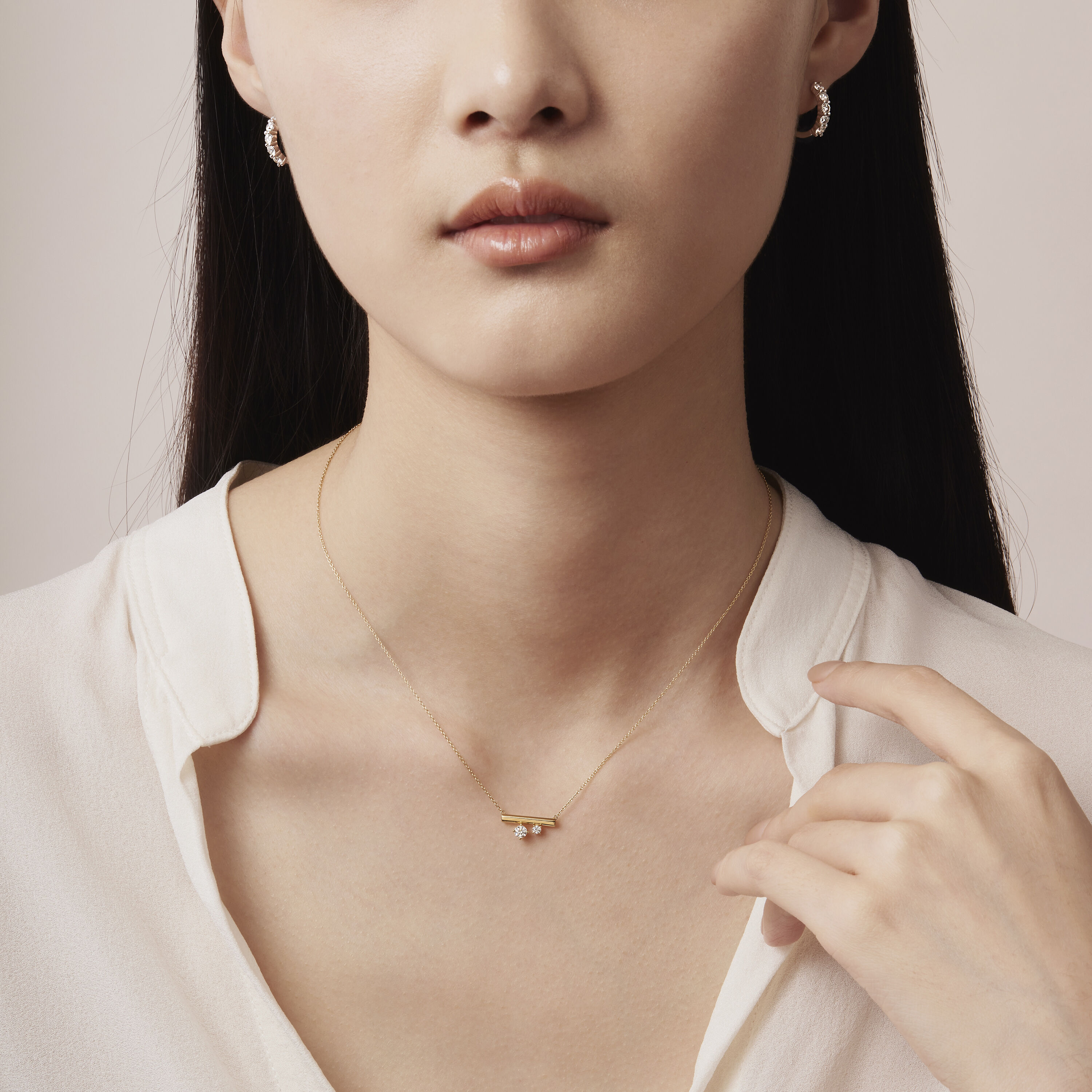 BARRE Floating 迷你鑽石項鏈, 18K 白金, large