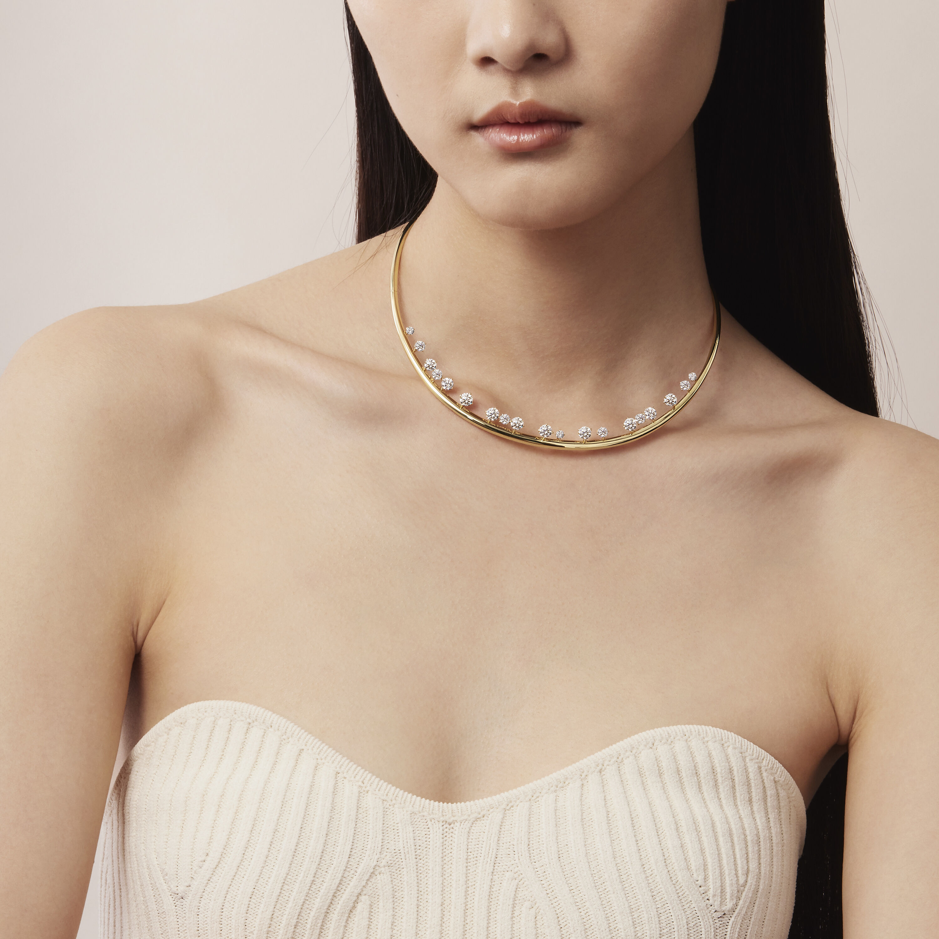 Barre Floating Diamond Choker, 18K Yellow Gold, large