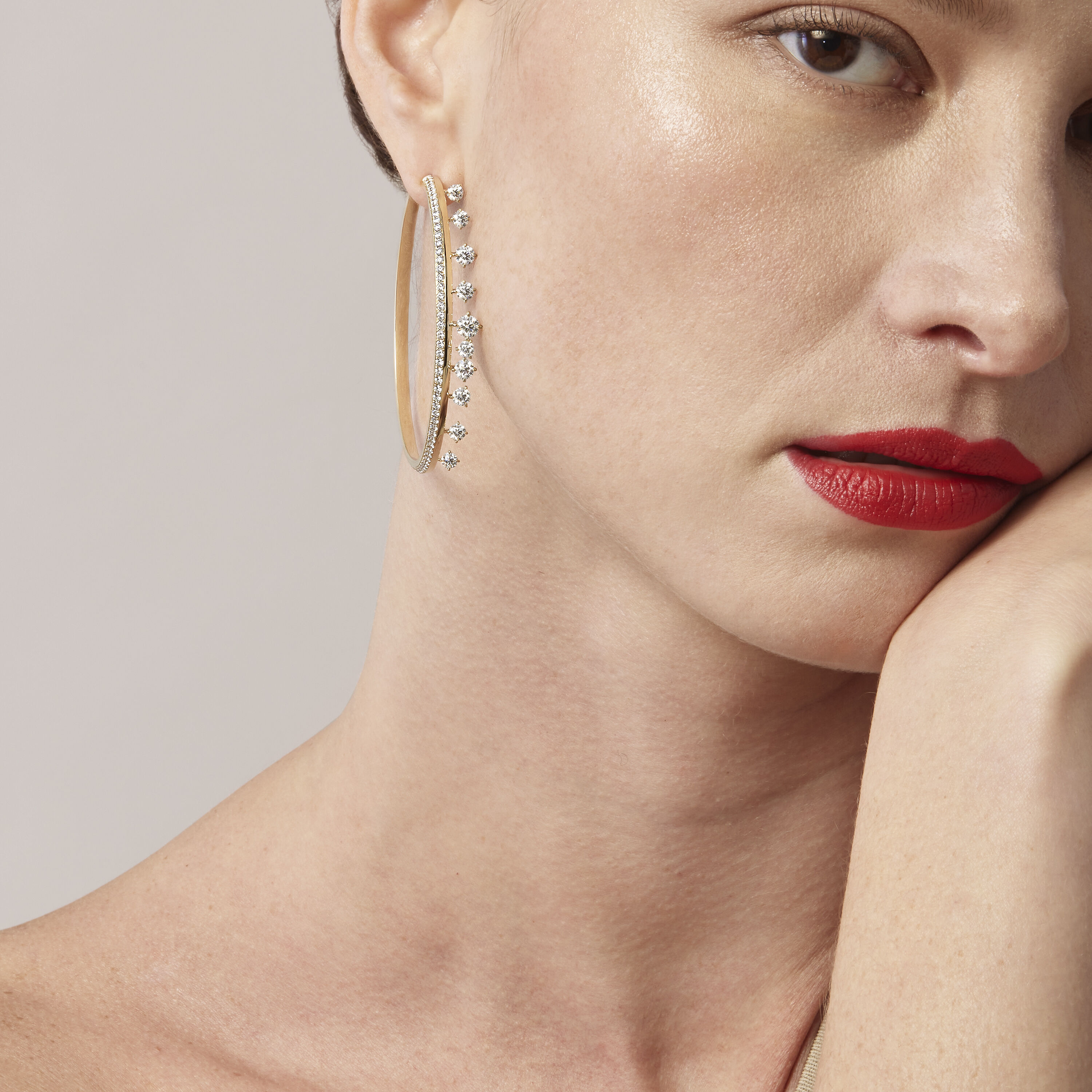 Barre Floating Diamond Large Hoops, 18K Yellow Gold, large