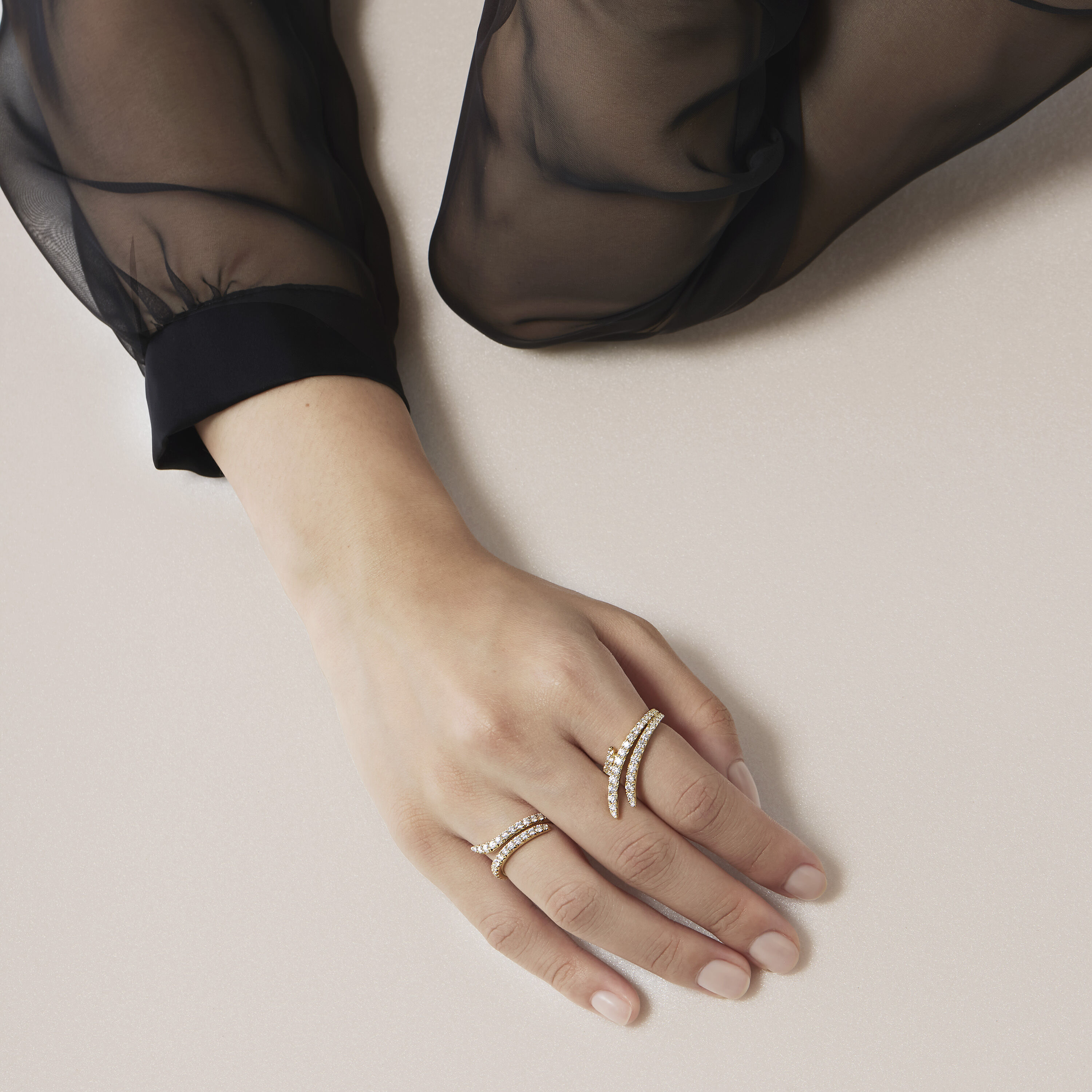 Vela Double Row Pav&eacute; Ring, 18K Rose Gold, large