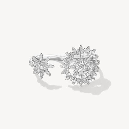 Aerial Sunburst Double Finger 鑽石戒指, 18K 白金, large