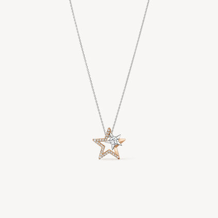 Illa Double Star Pav&eacute; Pendant Necklace, 18K Rose gold and White gold, large