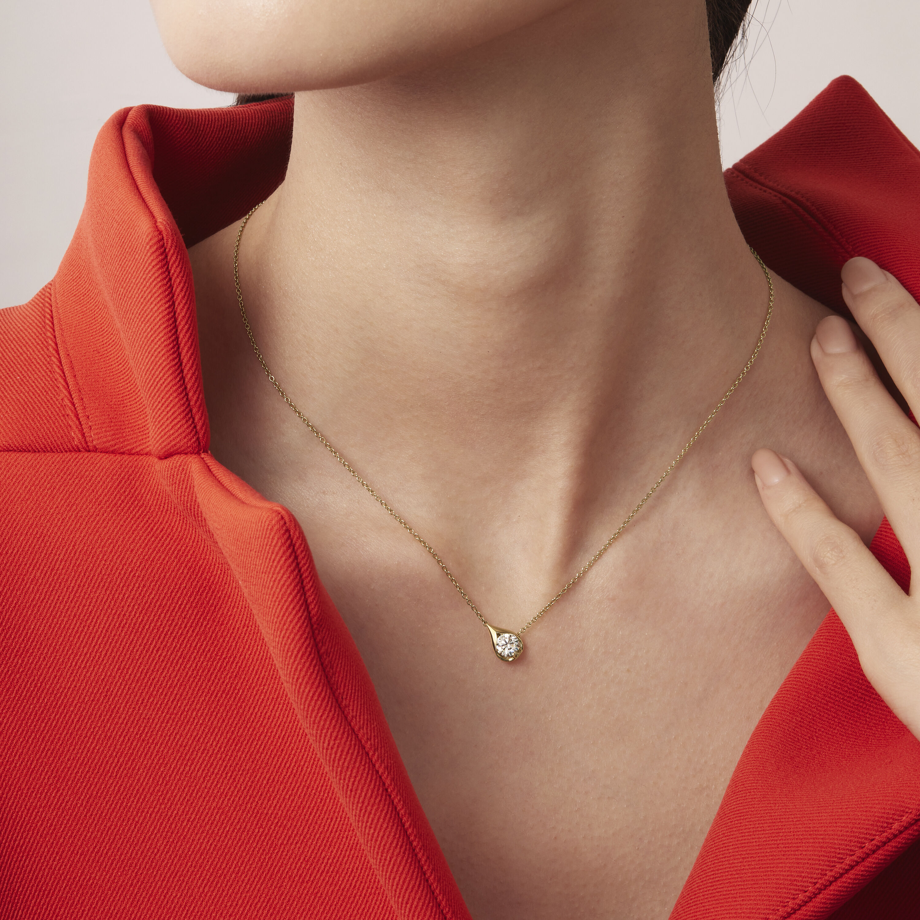 LU Droplet 鑽石項鏈, 18K 白金, large