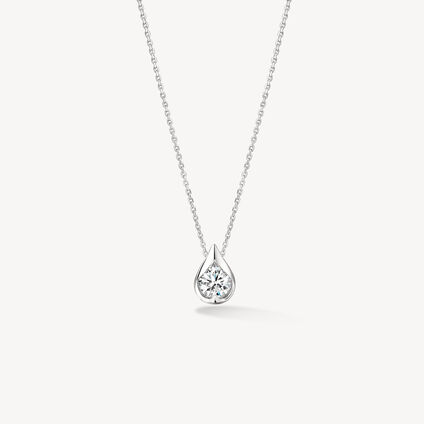 LU Single Diamond Pendant Necklace, 18K White Gold LU Single Diamond Pendant Necklace, 18K White Gold, large