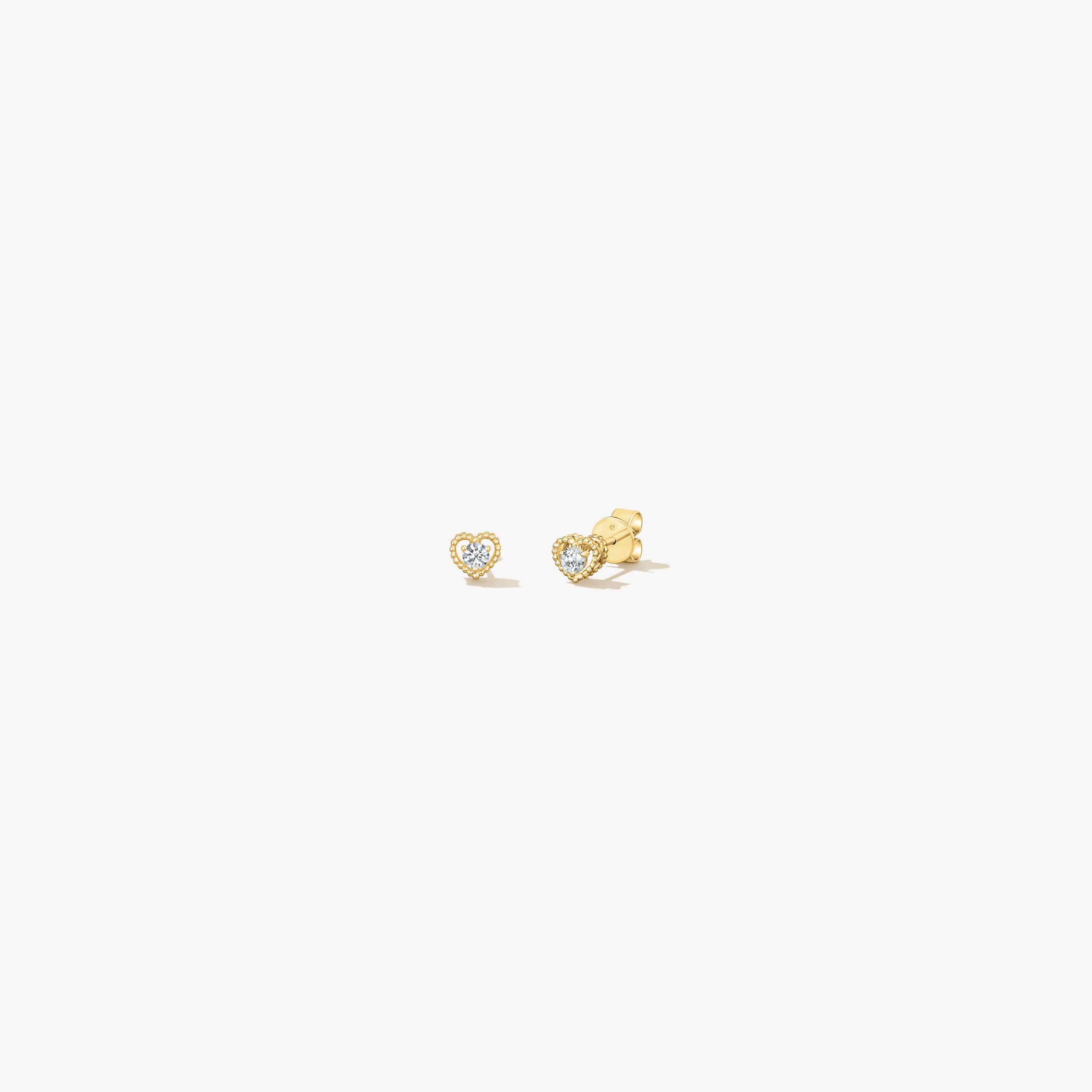 Petite Beaded Heart Stud Earrings, 18K Yellow Gold, large