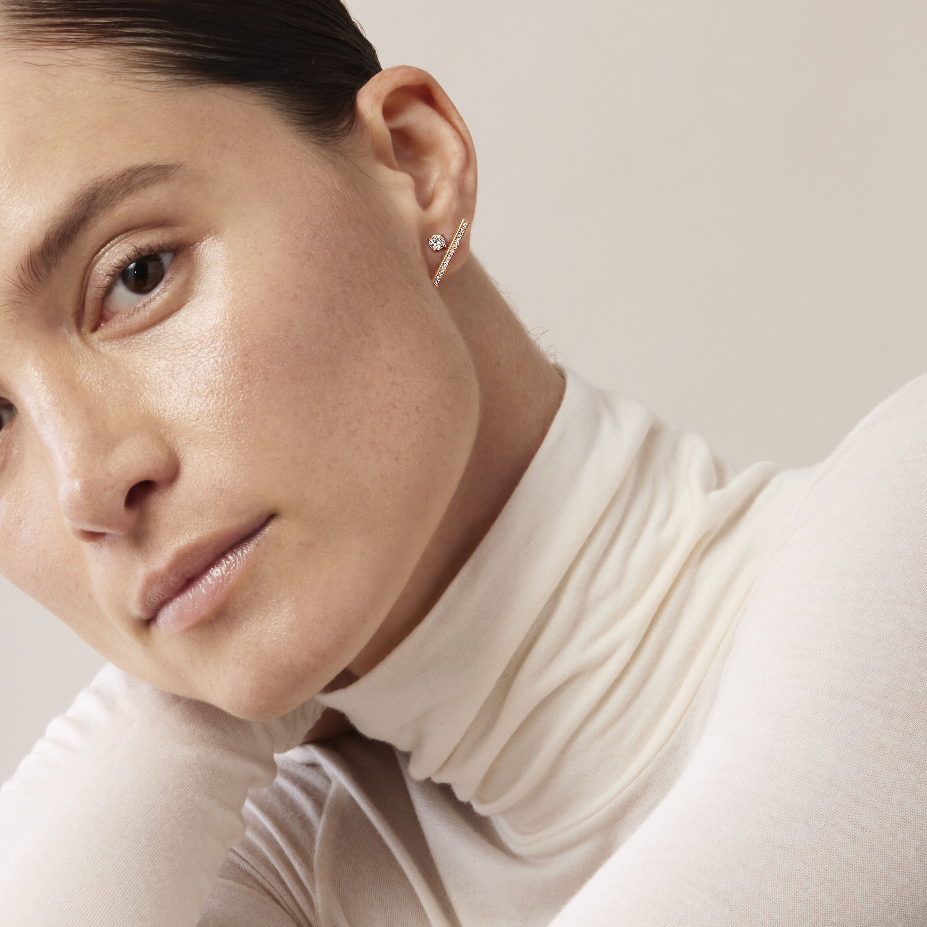 Barre Floating Single Diamond Pav&eacute; Climber Earrings, 18K Yellow Gold, large