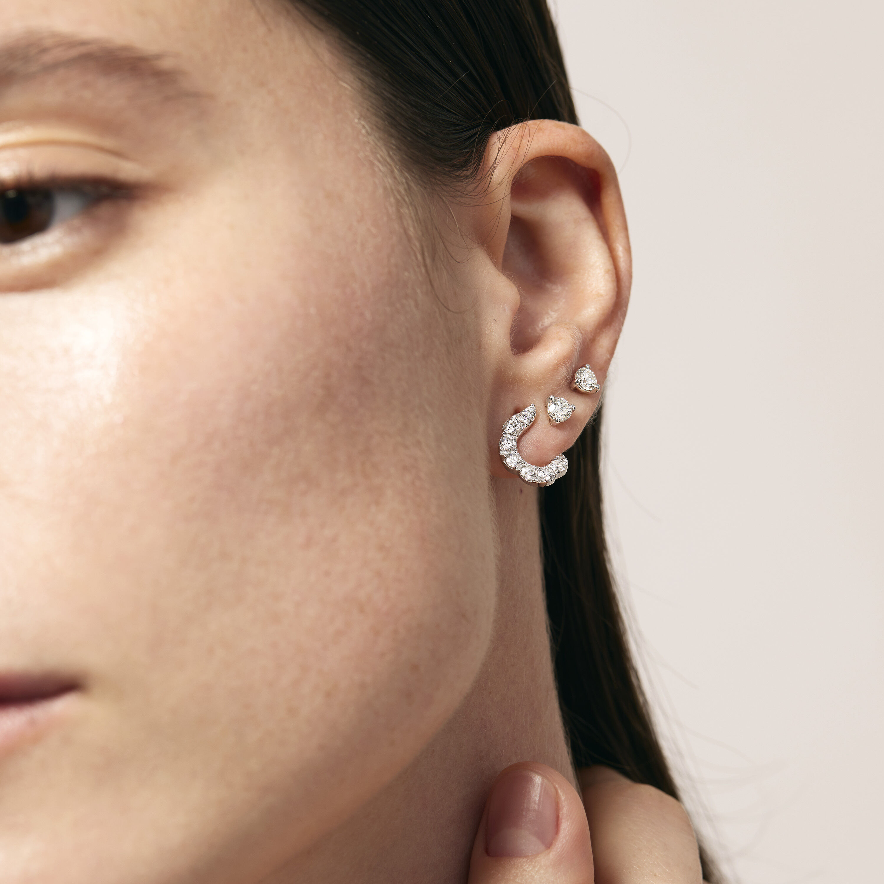 Lorelei Crescent 鑽石耳環, 18K 黄金, large