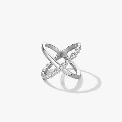 Lorelei Criss Cross 鑽石戒指, 18K 白金, large
