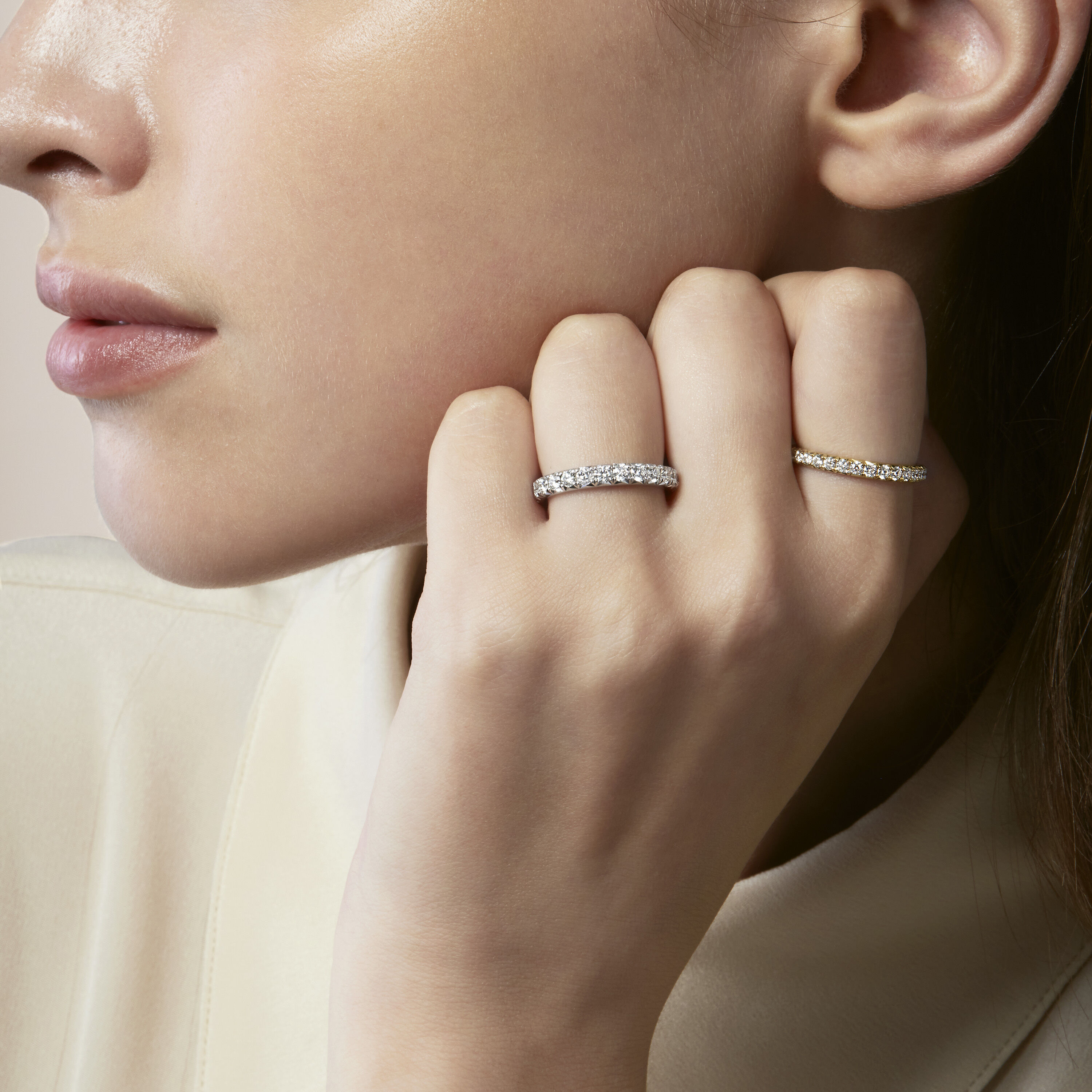 VELA French Cut Pav&eacute; 鑽石線戒　, 18K 白金, large