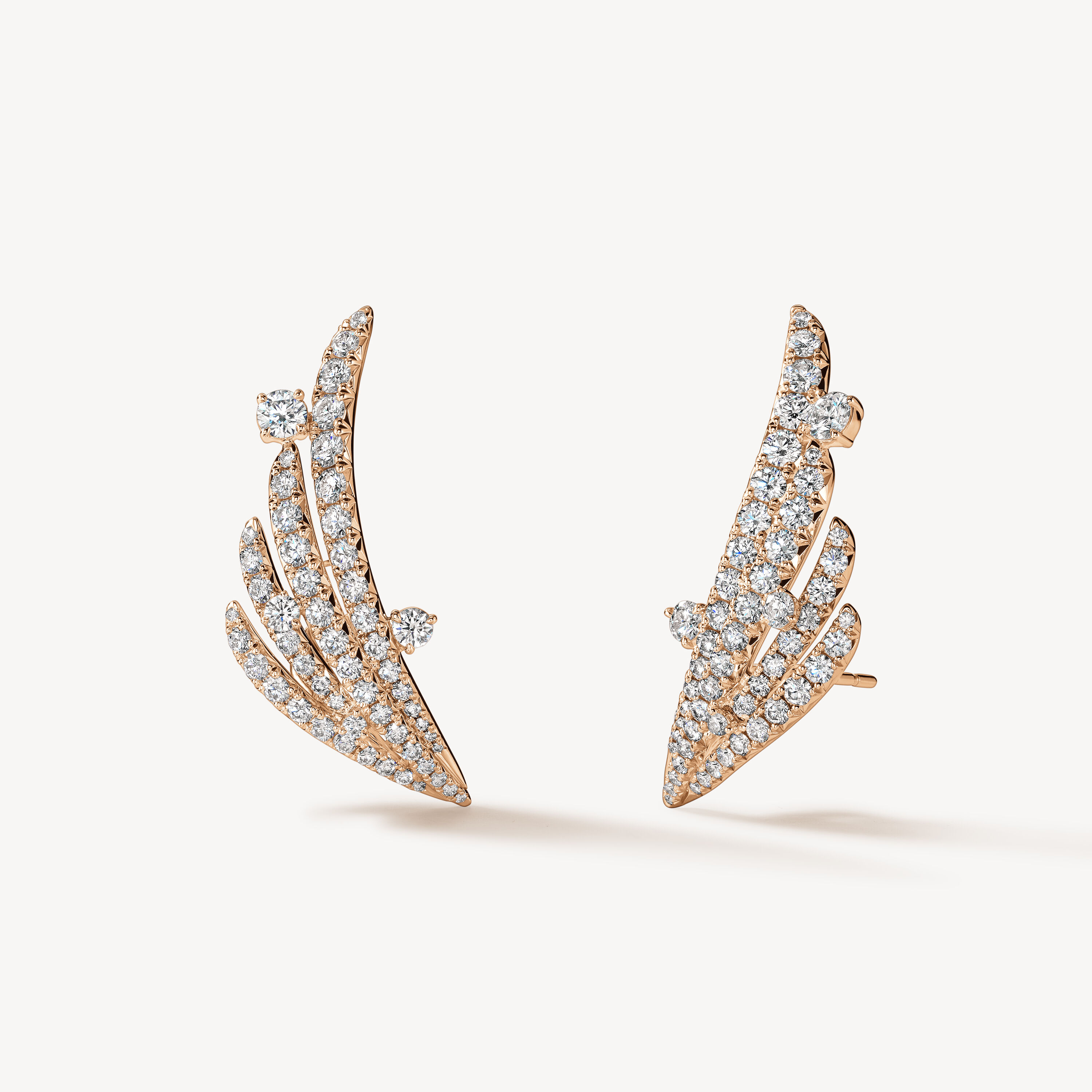 VELA 法式切割密鑲懸浮鑽石爬耳式耳環, 18K 玫瑰金, large