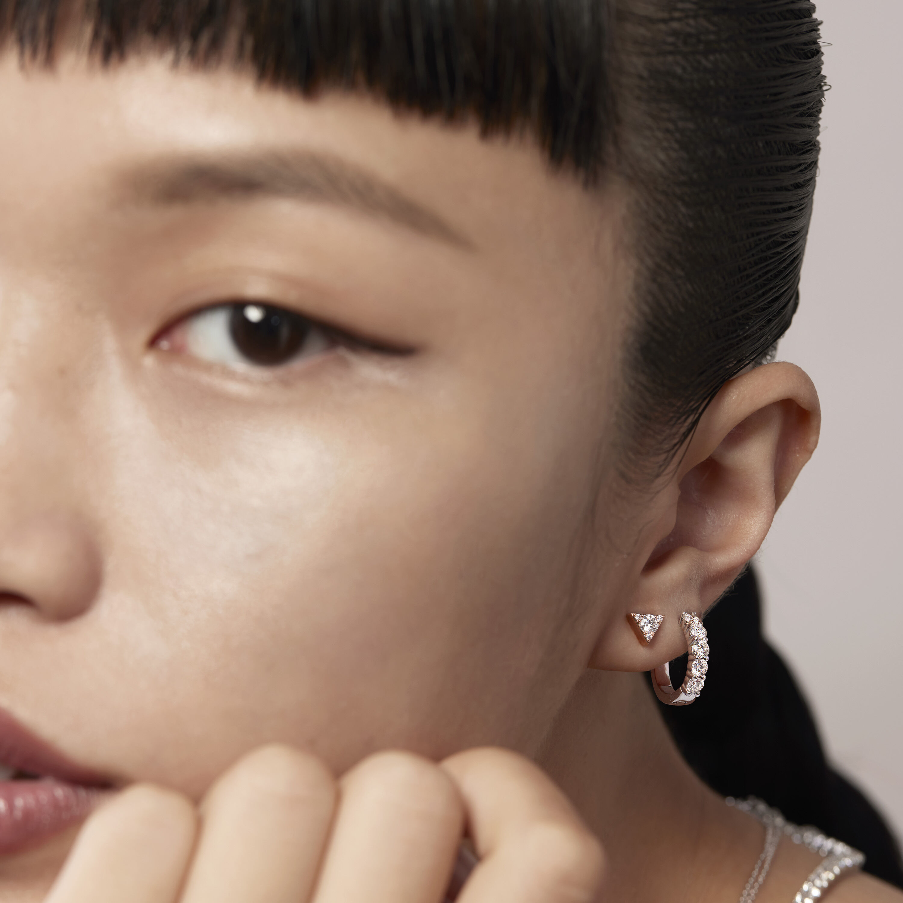 Triplicity Triangle Stud Earrings, 18K Yellow Gold, large