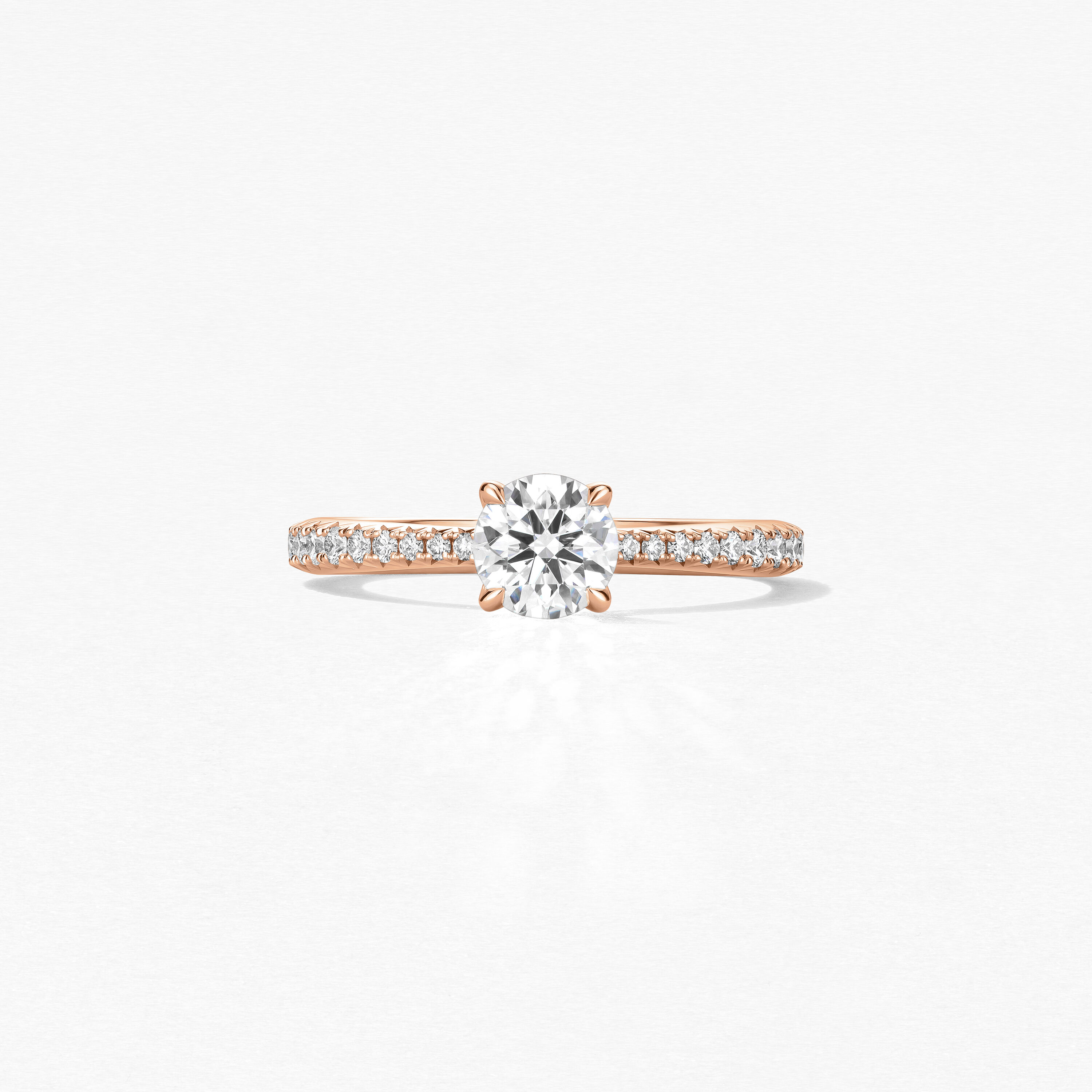 Vela Solitaire Ring with Diamond Band, 18K Rose Gold, large