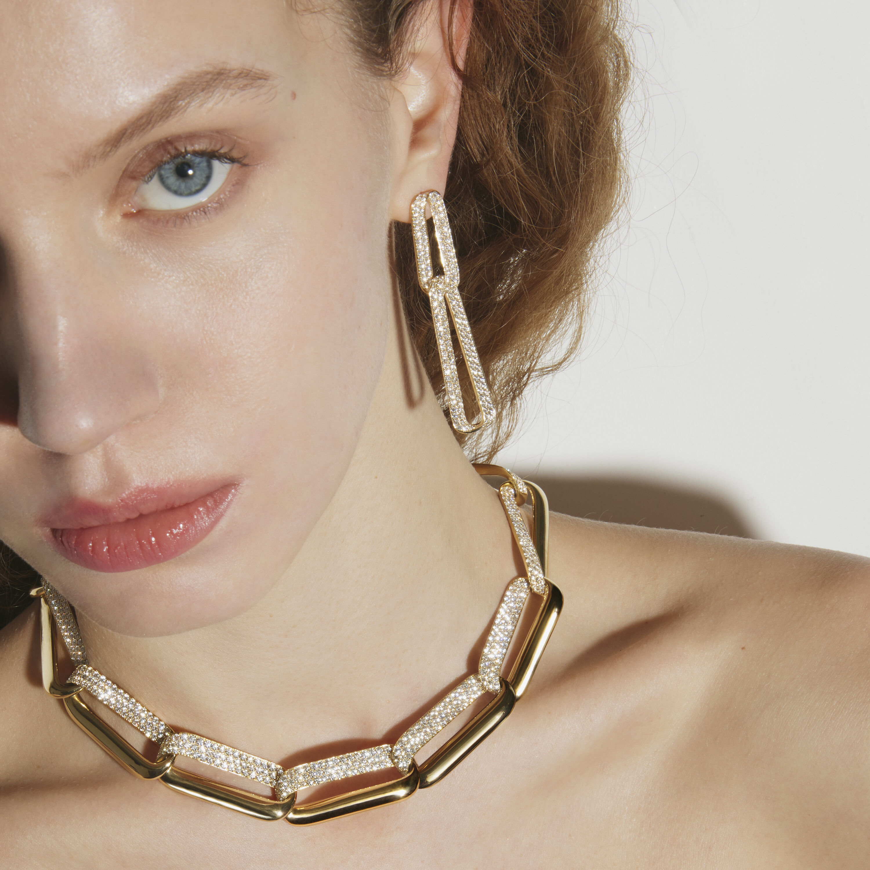 INSIDE/OUT Pav&eacute; Link Earrings, 18K Rose Gold, large