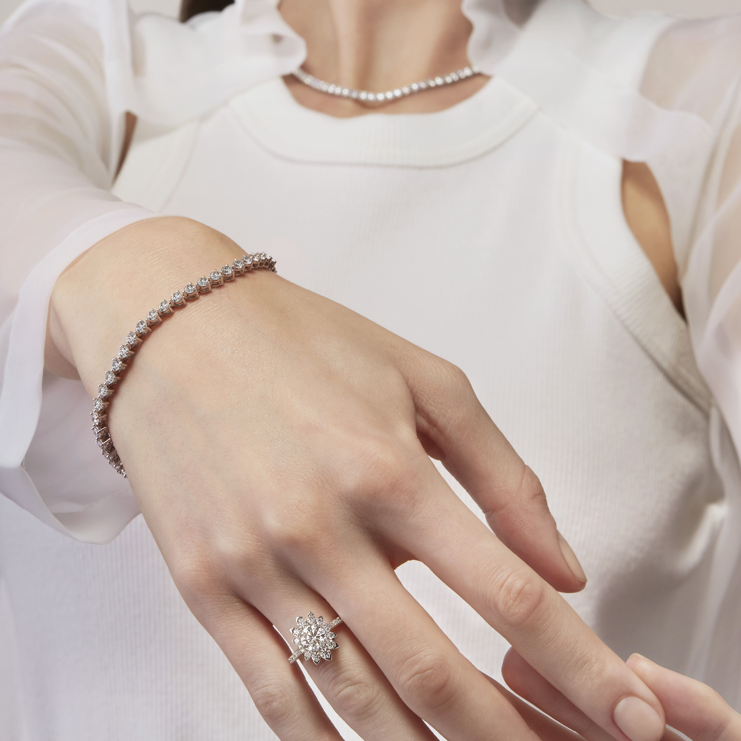 Temptation 三爪鑽石手鏈, 18K 白金, large