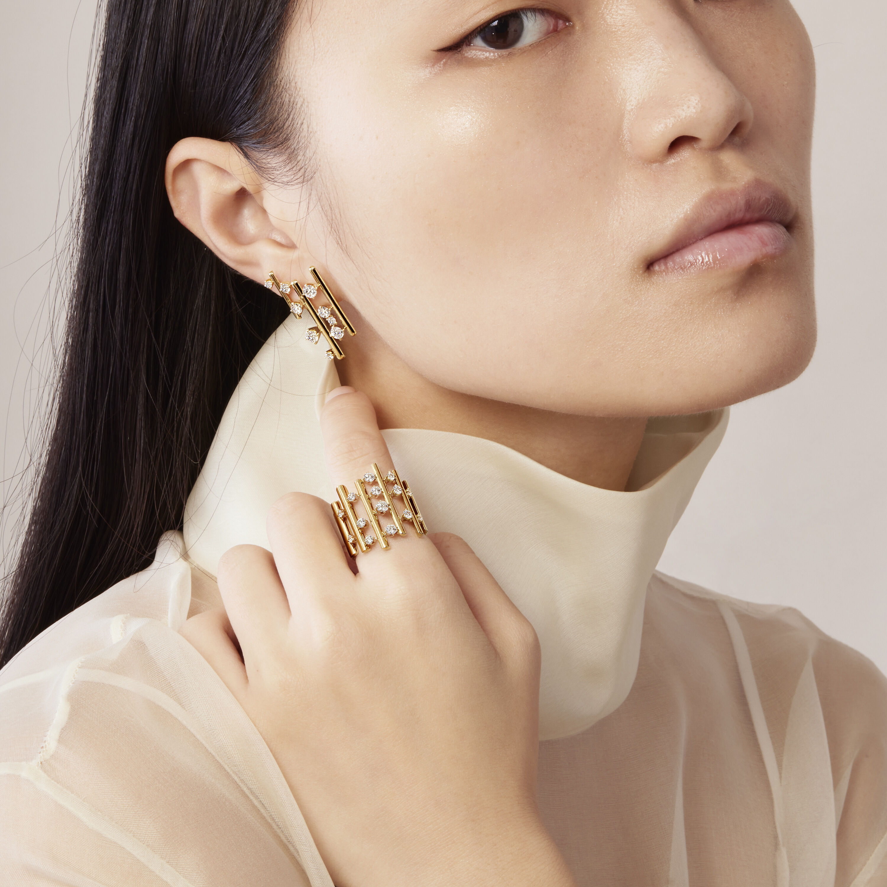 BARRE Multi-Row多排鑽石戒指, 18K 白金, large