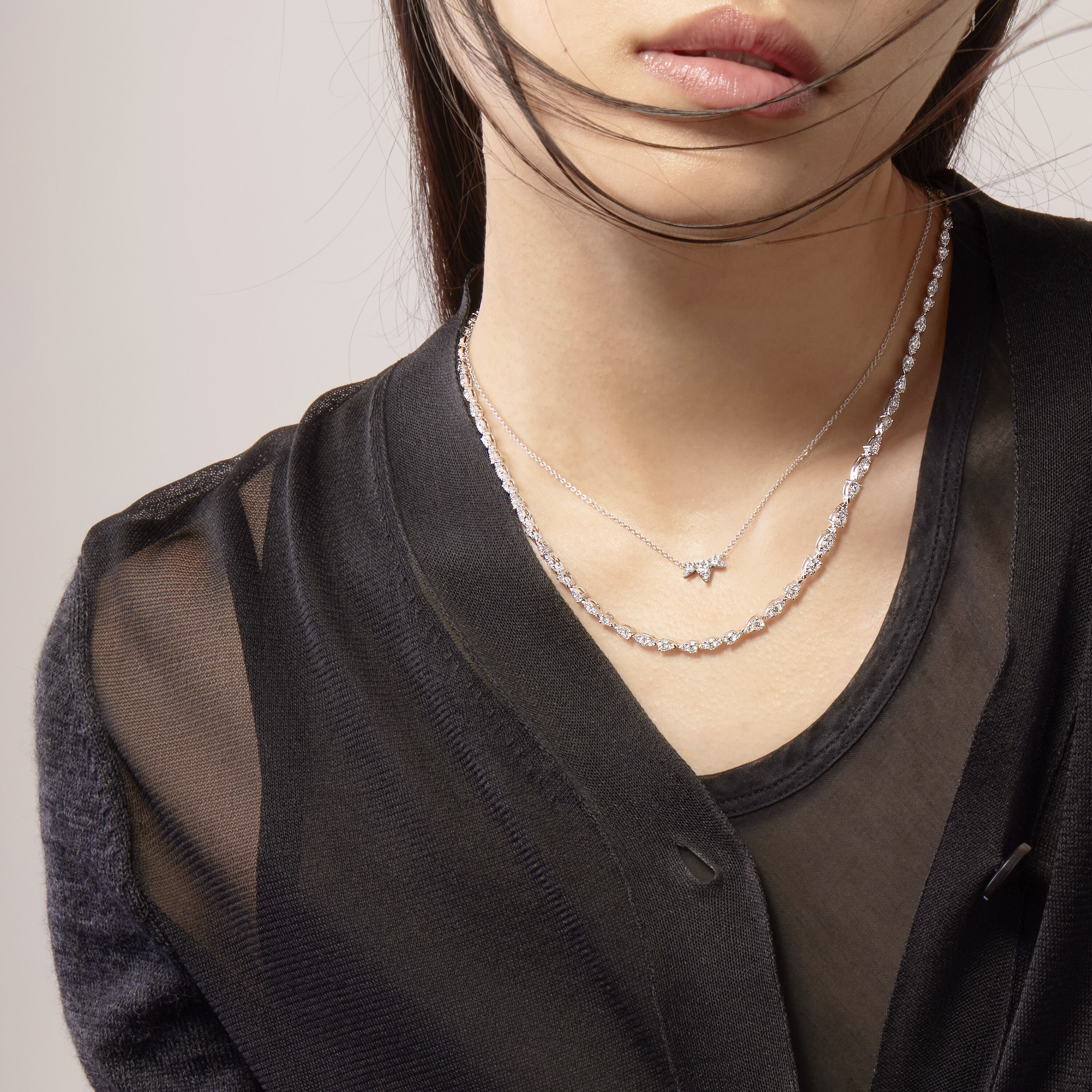 Aerial Triple Diamond Necklace, 18K Yellow Gold, large