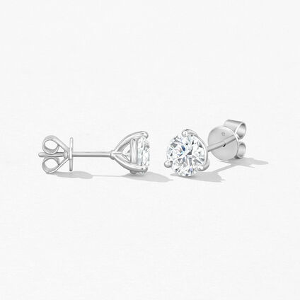  三爪鑽石耳環, 18K 白金, large