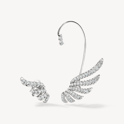VELA French Cut Pav&eacute; Diamond Asymmetrical Climber Earrings , 18K White Gold, large