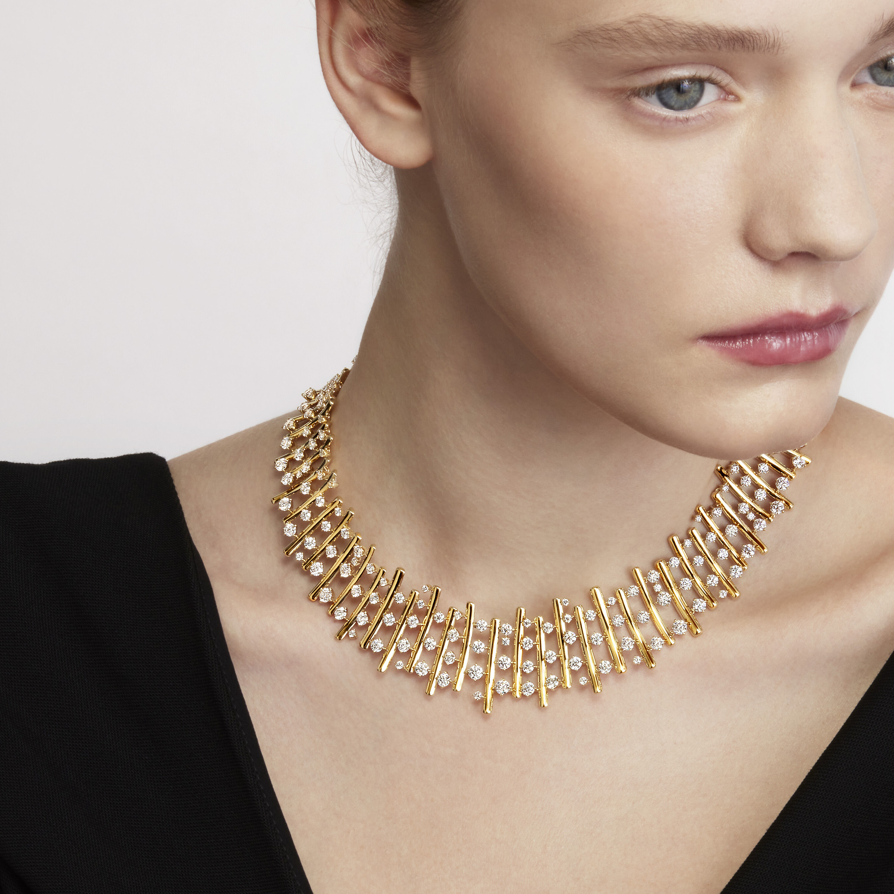 BARRE Multi-Row多排鑽石短項鏈, 18K 白金, large