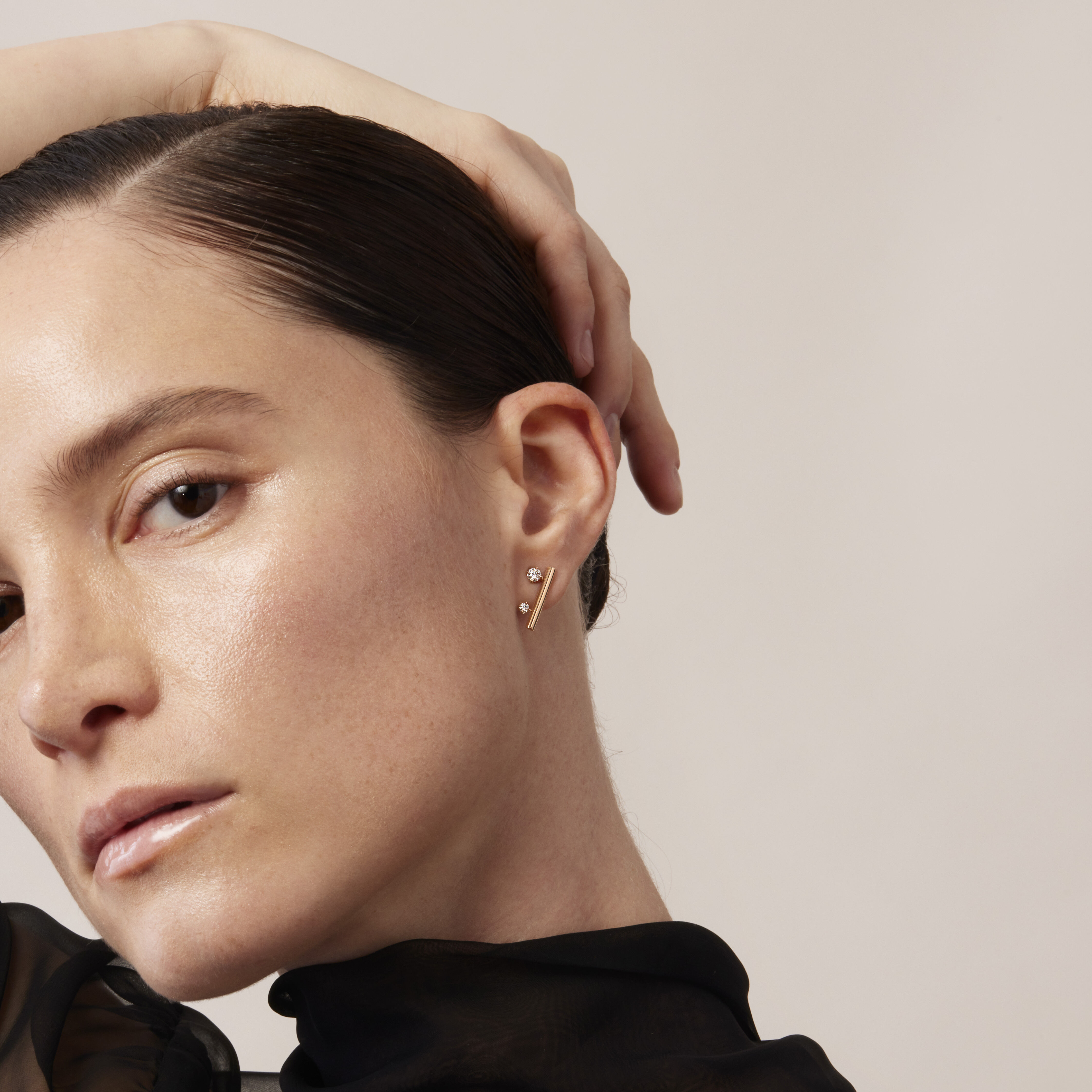 Barre Floating Diamond Climber Earrings, 18K Rose Gold, large