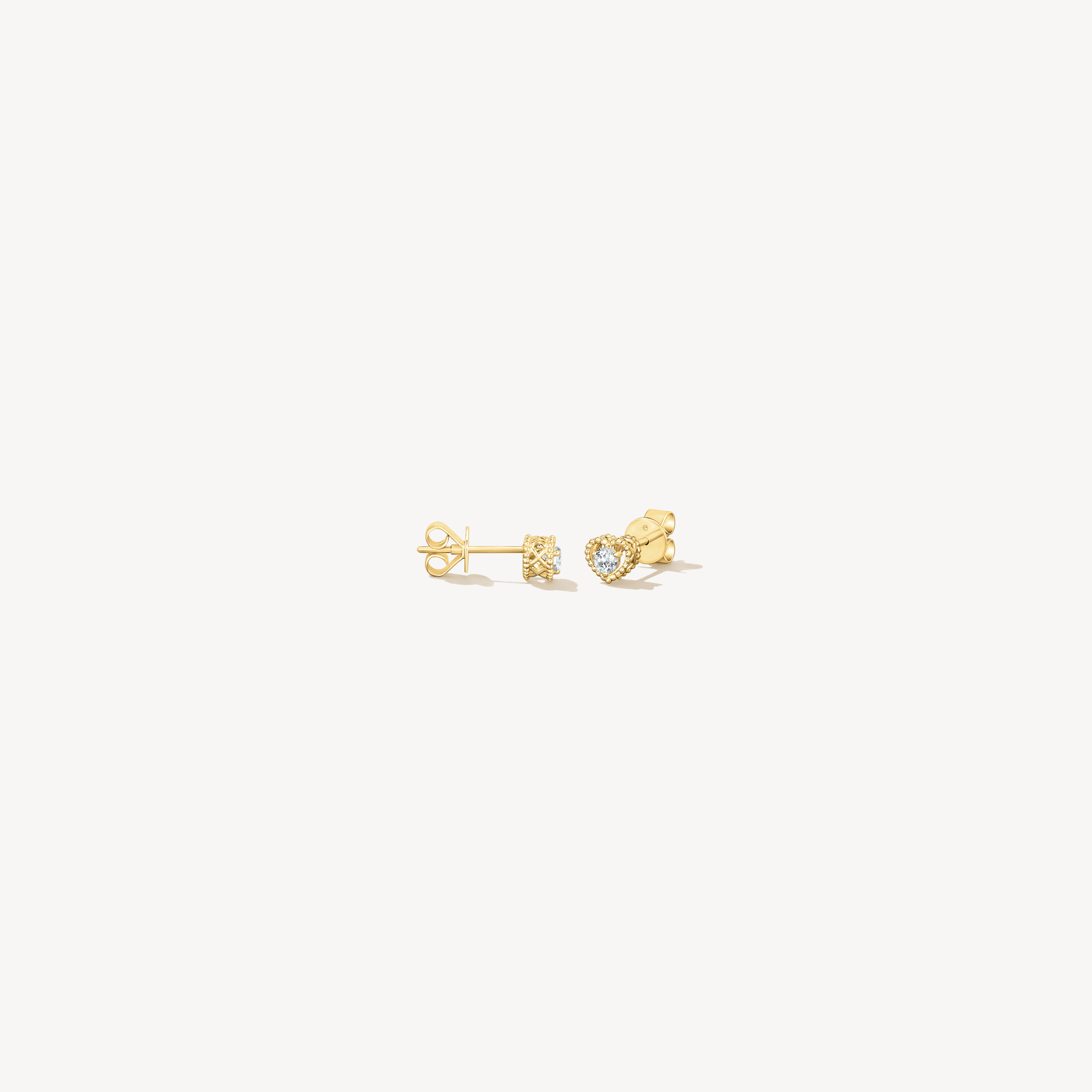 Petite Beaded Heart Stud Earrings, 18K Yellow Gold, large