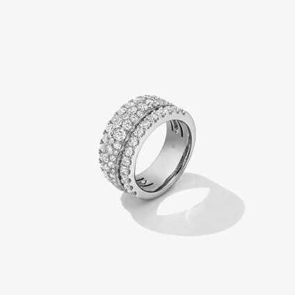 Grace Triple Row Small Domed Ring, 18K White Gold, large