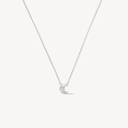 CHARMED HALF MOON 鑽石項鏈, 18K 白金, large