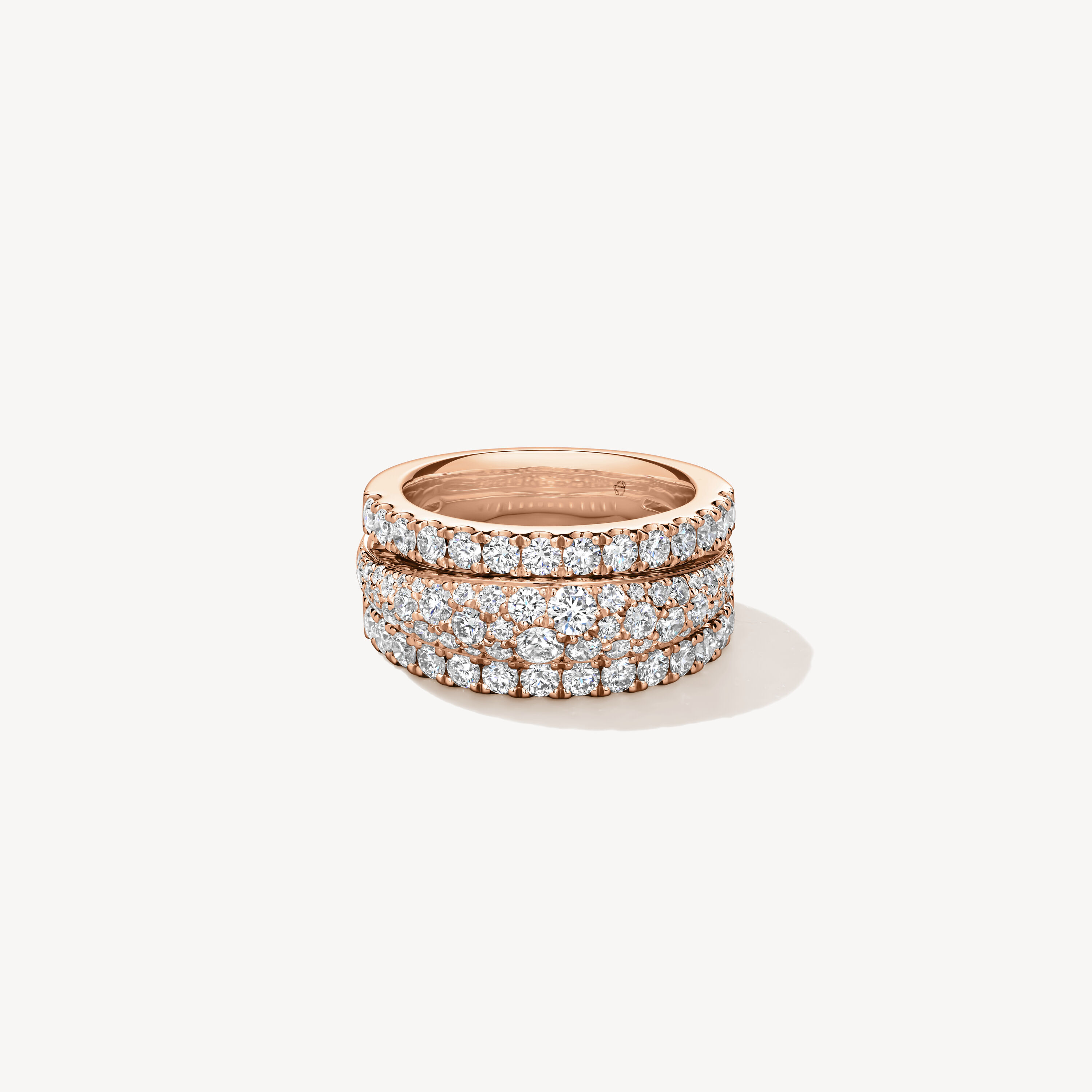 Grace Triple Row Small Domed戒指, 18K 玫瑰金, large