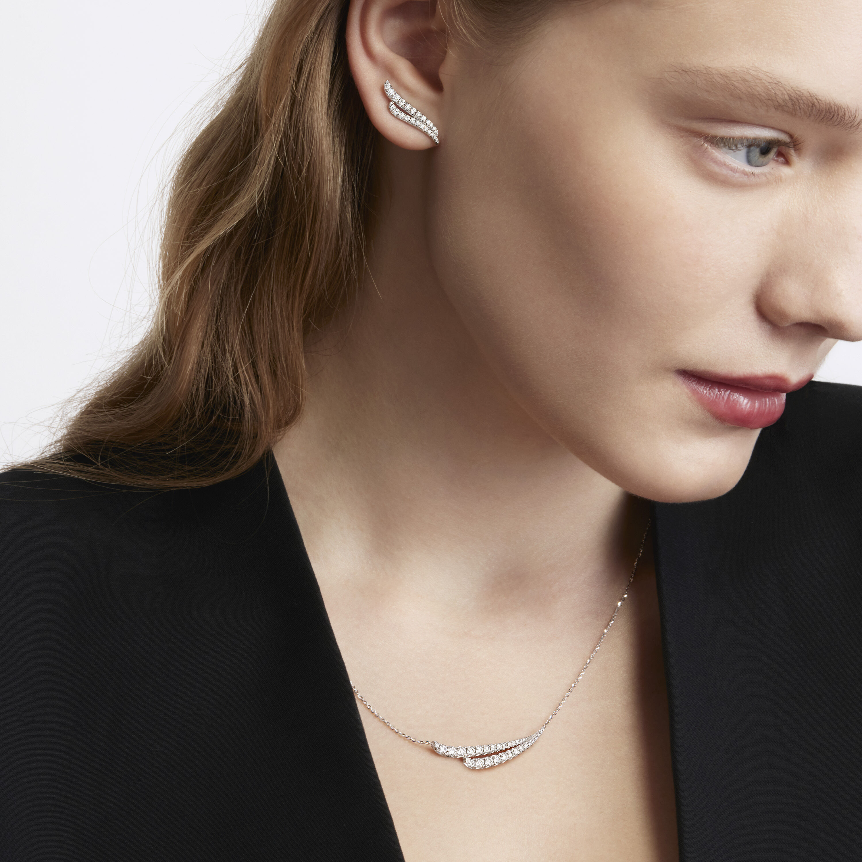 VELA 法式切割密鑲鑽石頸鍊, 18K 玫瑰金, large