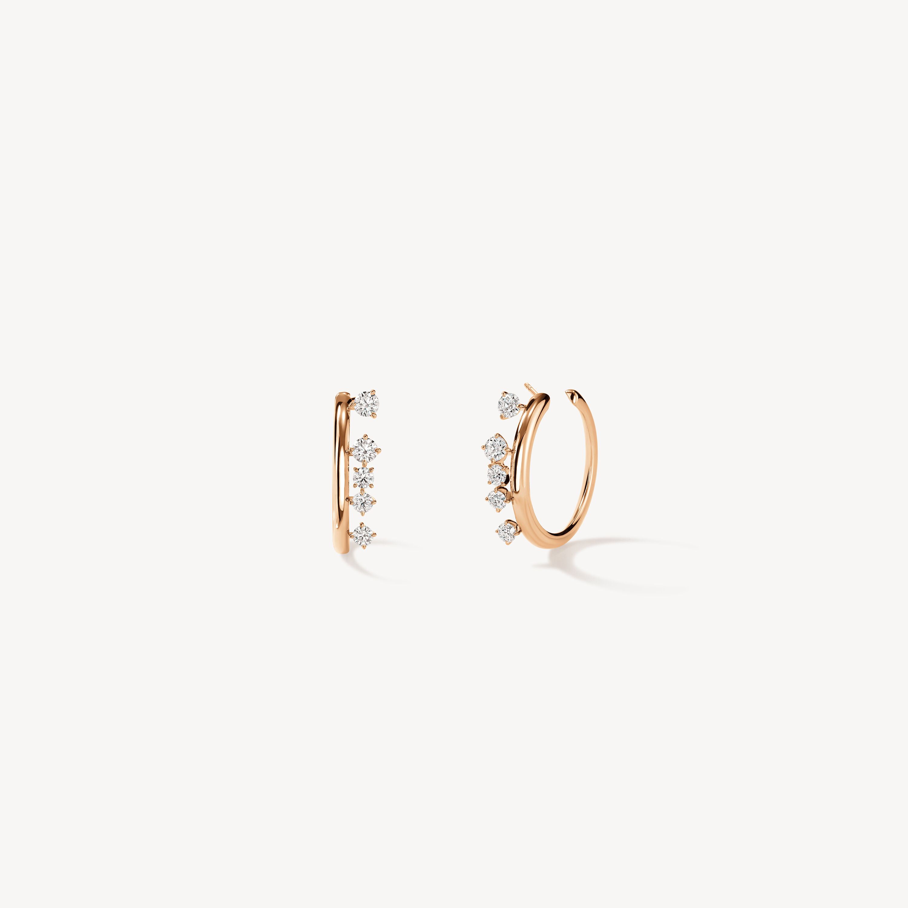 Barre Floating Diamond Small Hoops, 18K Rose Gold, large