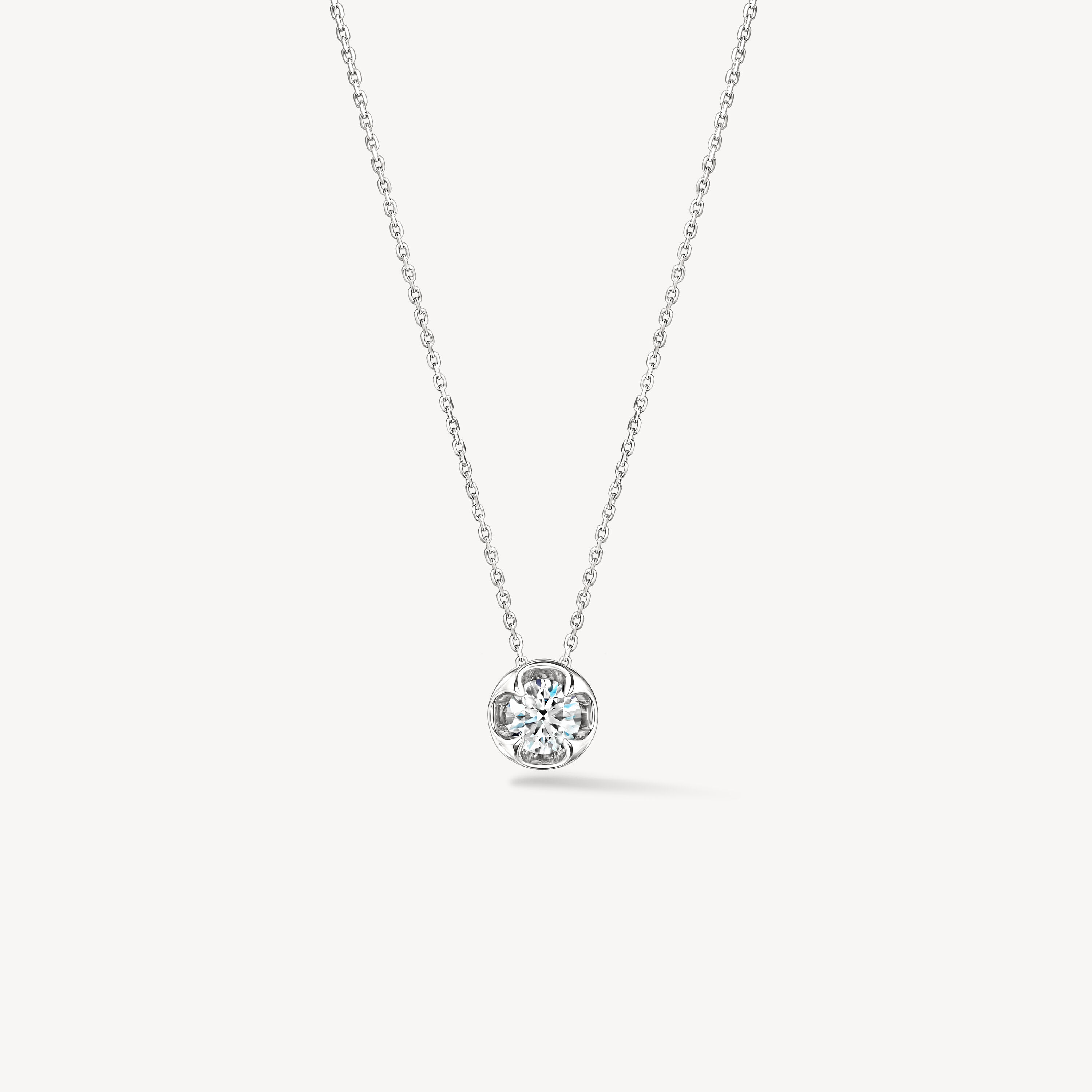 Whimsical Circle Single Diamond Pendant Necklace, 18K White Gold, large
