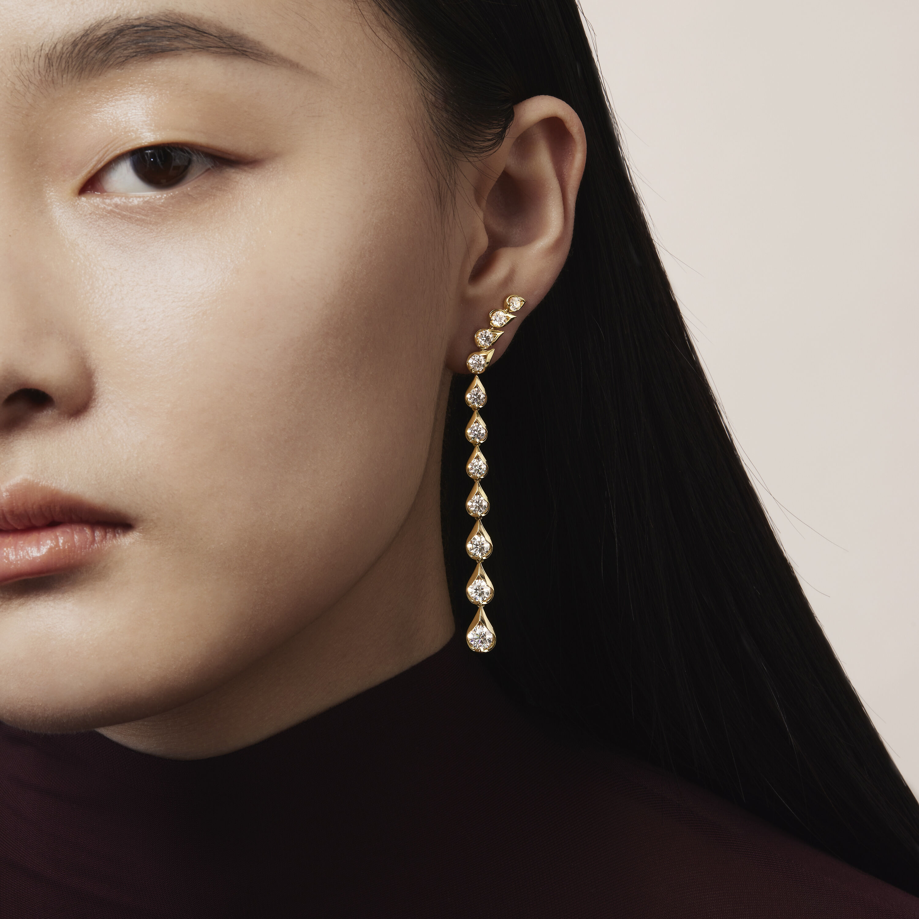 LU Droplet 垂墜式鑽石耳環, 18K 玫瑰金, large