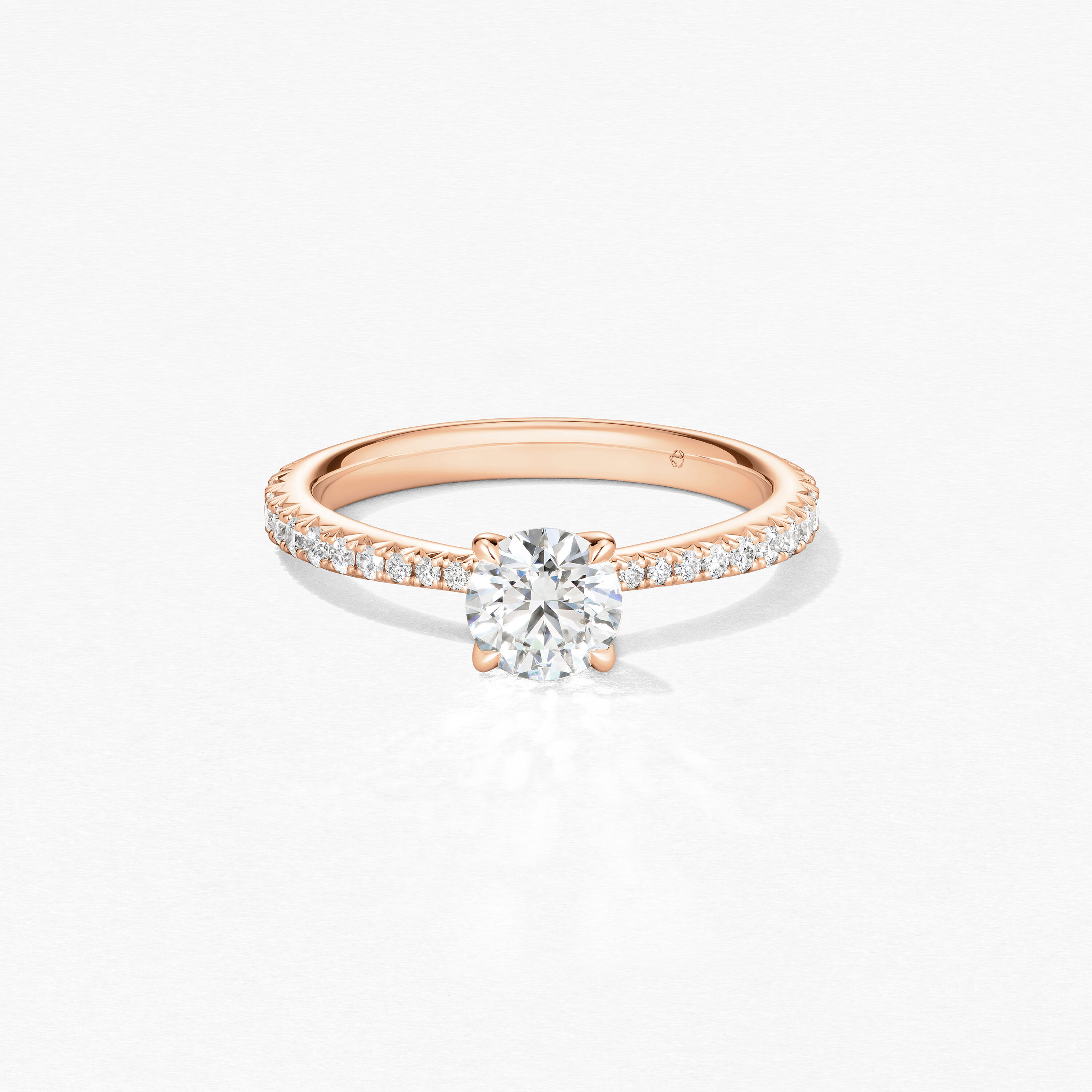 Vela Solitaire Ring with Diamond Band, 18K Rose Gold, large