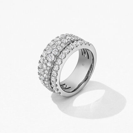 Grace Triple Row Small Domed Ring, 18K White Gold, large