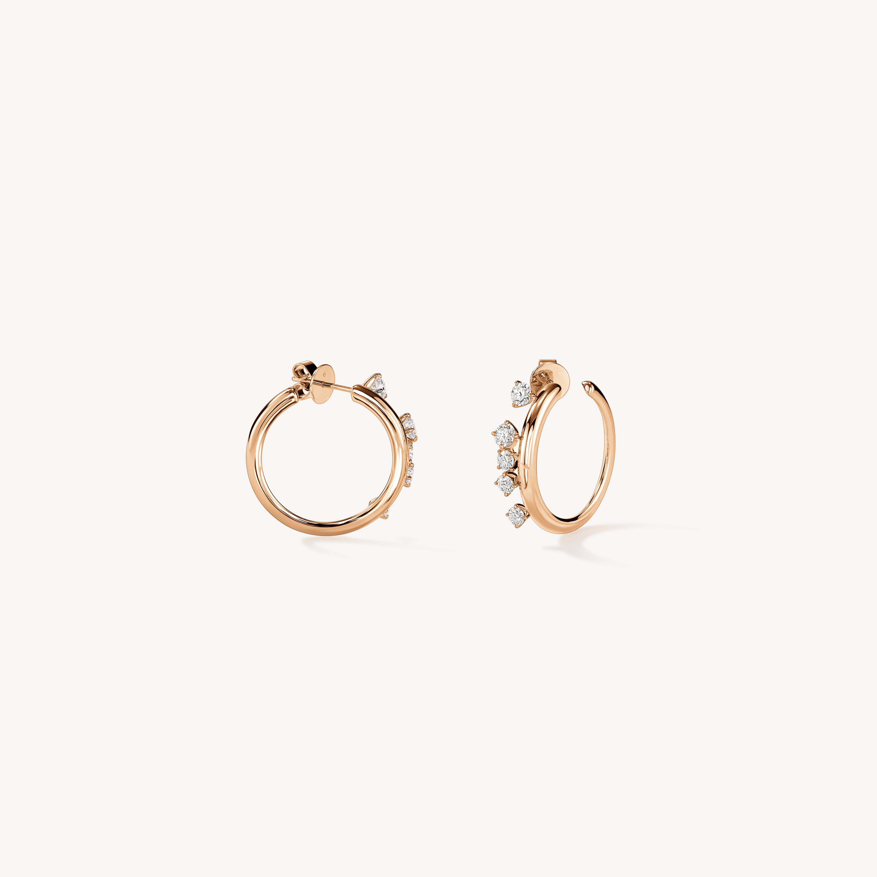 Barre Floating Diamond Small Hoops, 18K Rose Gold, large