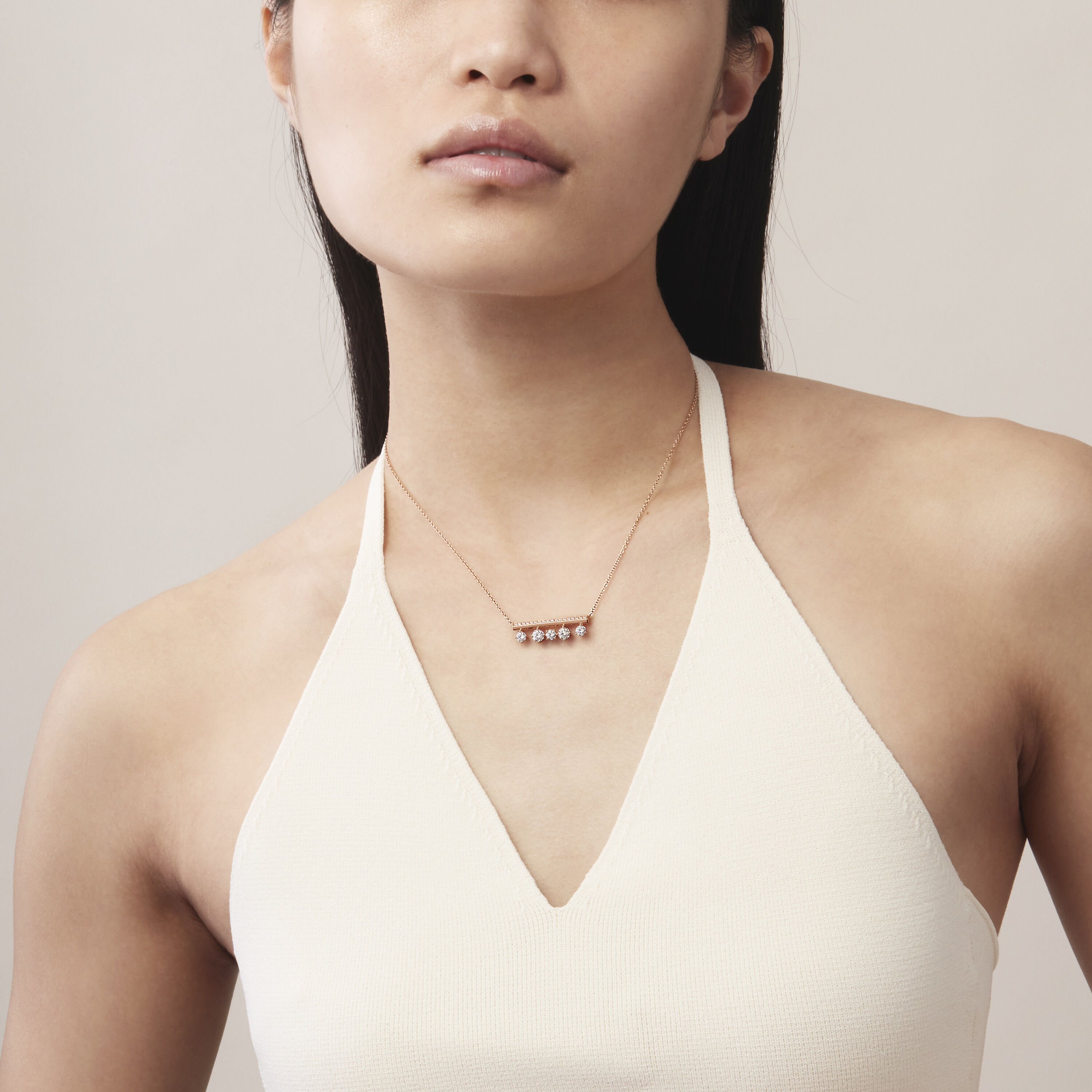 Barre Floating Diamond Pav&eacute; Pendant Necklace, 18K Yellow Gold, large