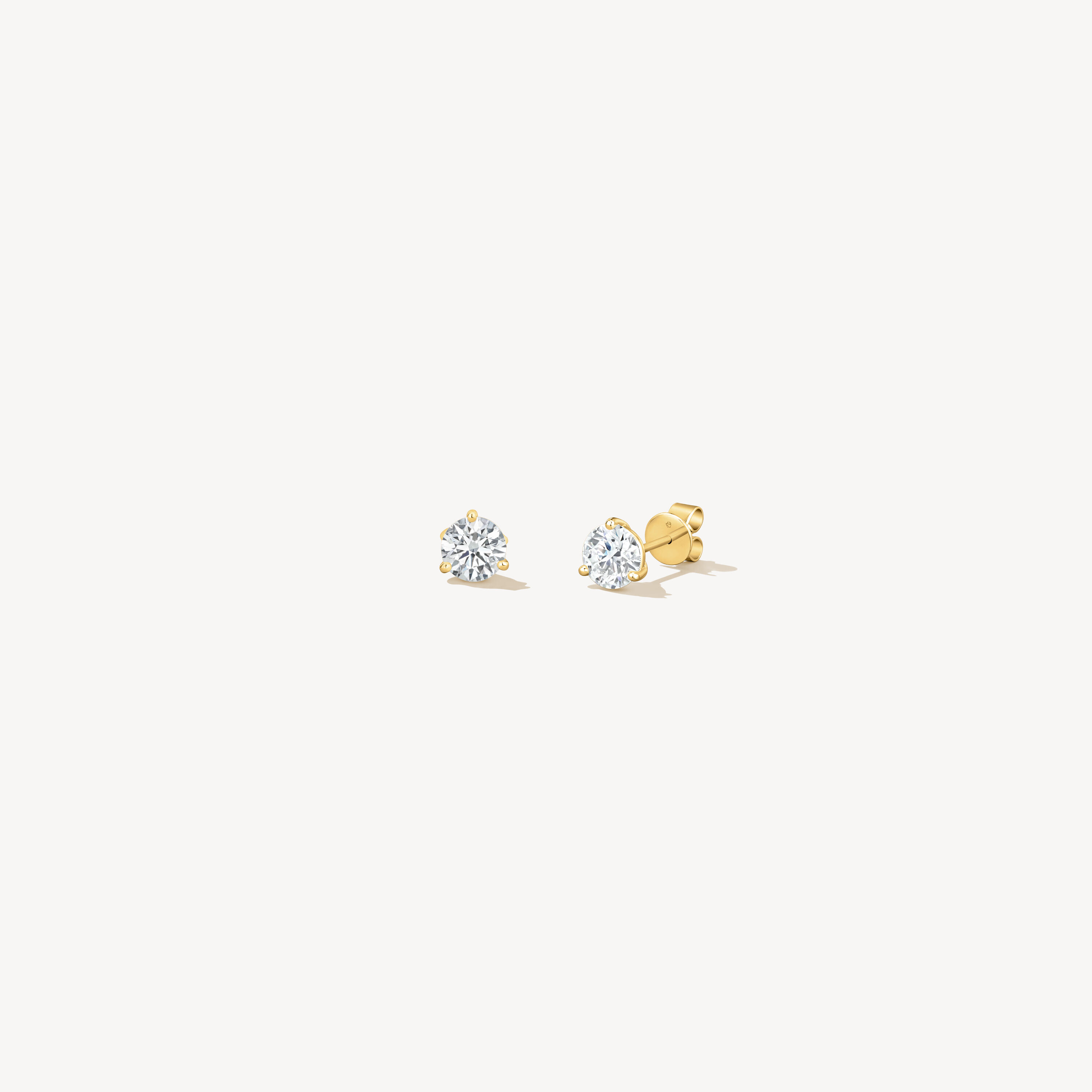 Three-Prong Stud Earrings, 18K Yellow Gold, large