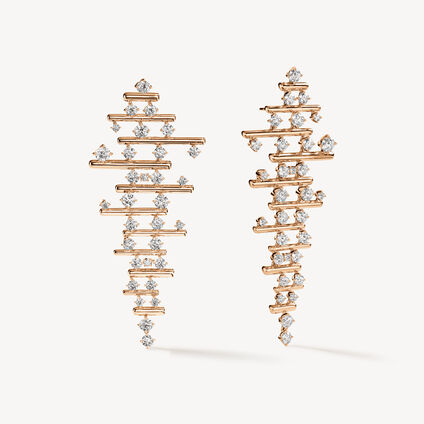 BARRE Multi-Row多排鑽石耳墜, 18K 玫瑰金, large