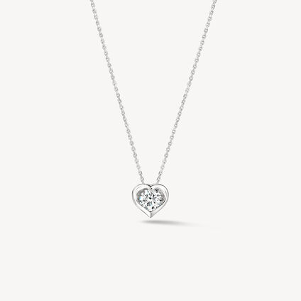 Whimsical Heart Single Diamond Pendant Necklace, 18K White Gold Whimsical Heart Single Diamond Pendant Necklace, 18K White Gold, large