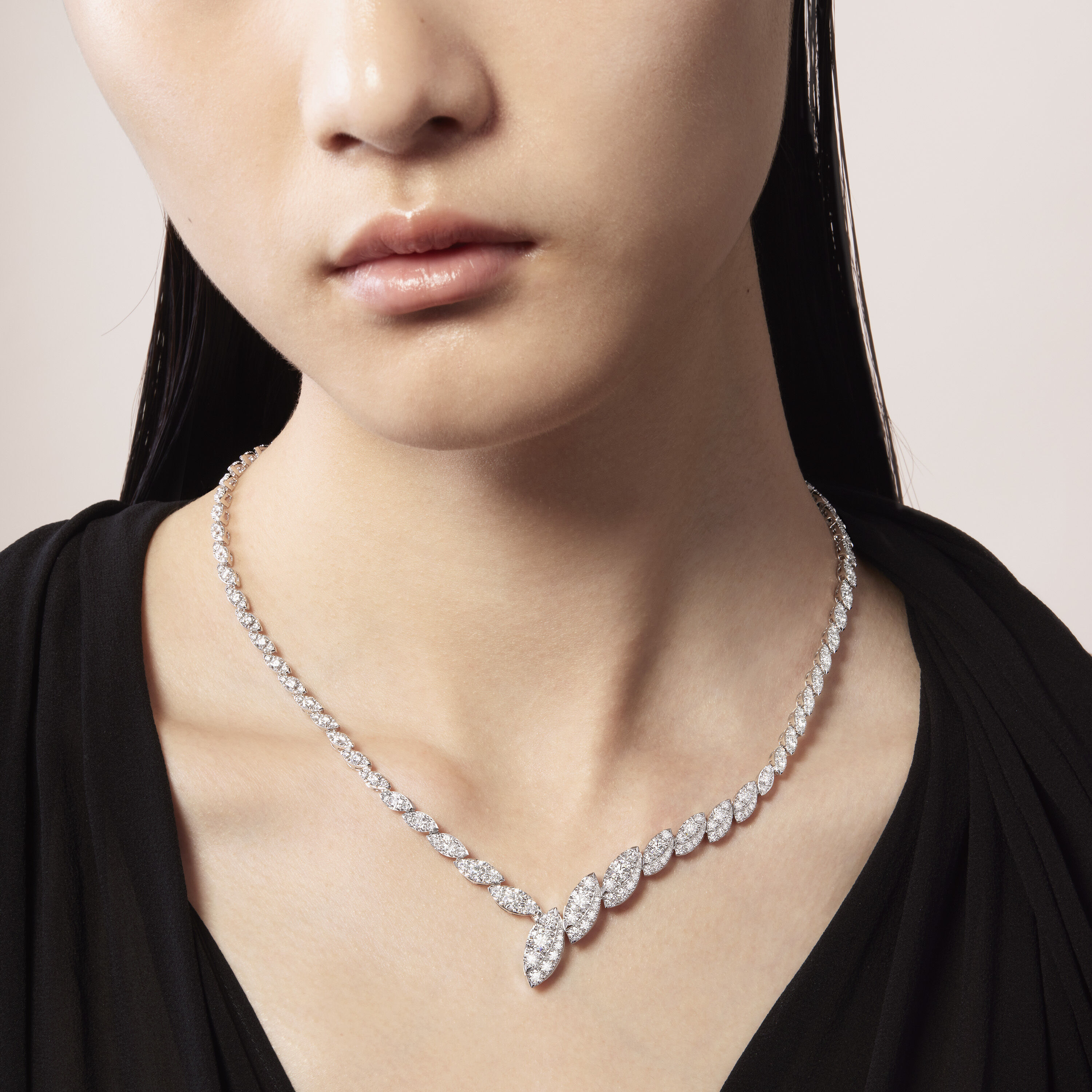 Bypass 鑽石項鏈, 18K 白金, large